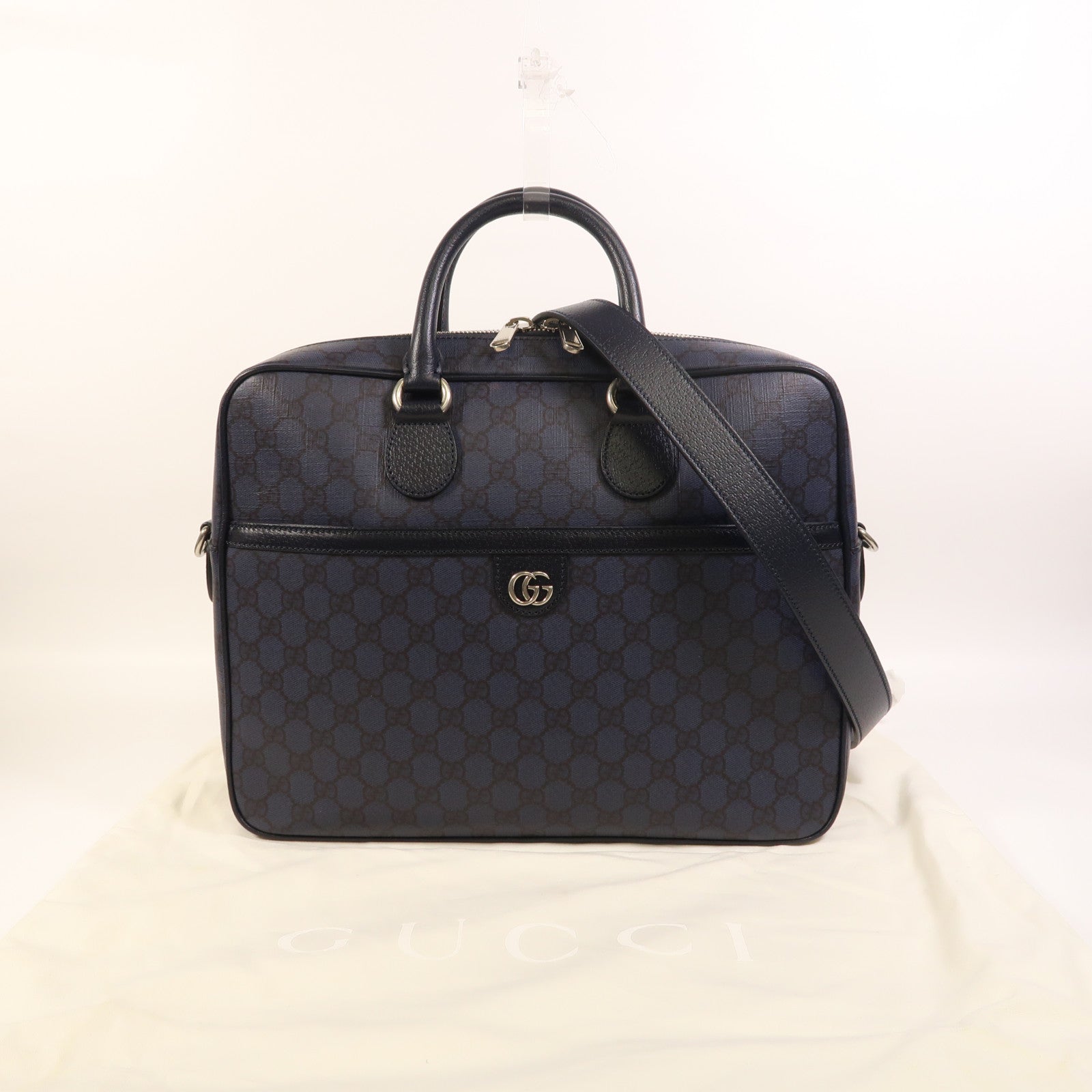 GUCCI 塗層帆布Ophidia Medium GG Briefcase銀扣手挽肩背兩用袋