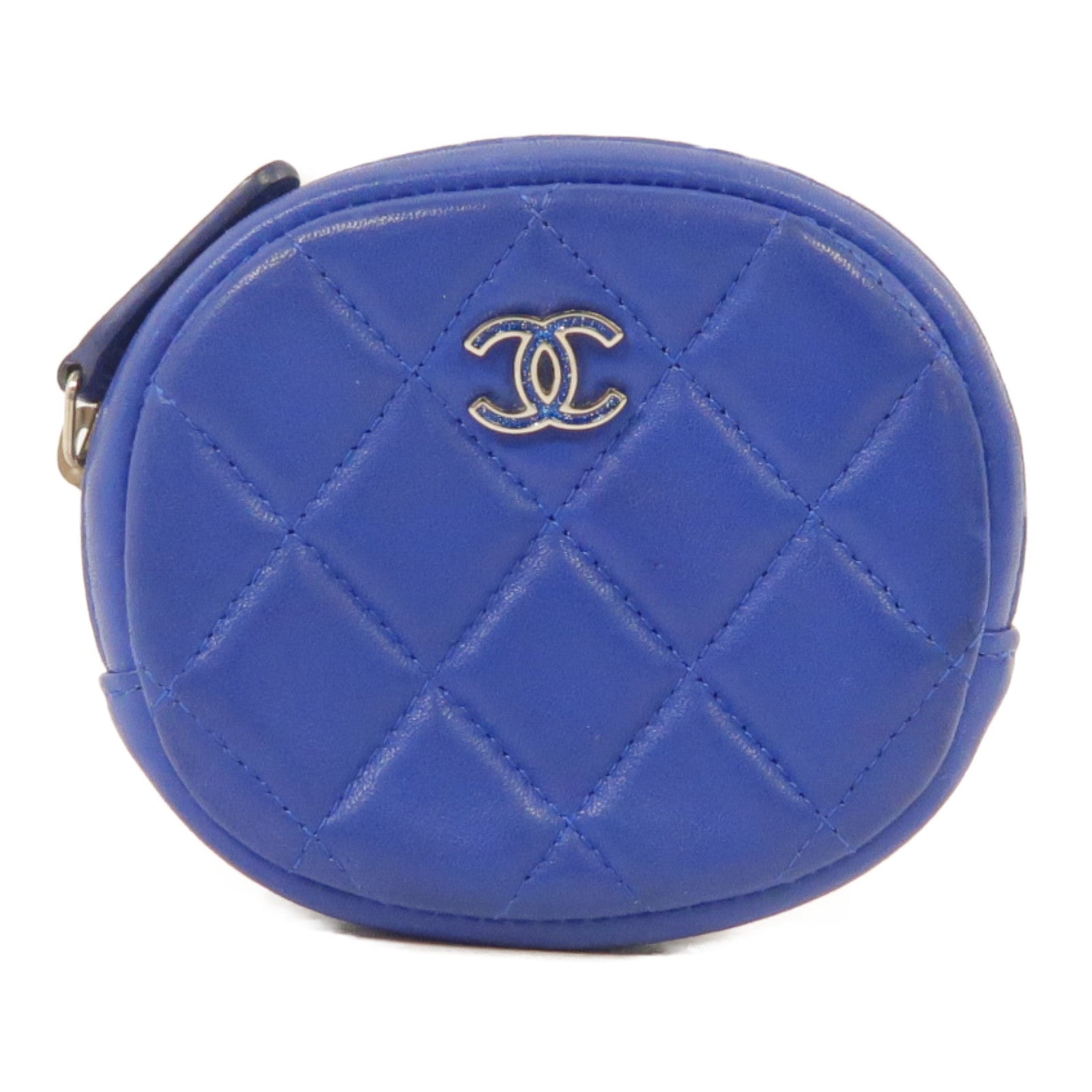 CHANEL 【激減優惠】菱格羊皮皮革Coin Case金扣零錢包藍色