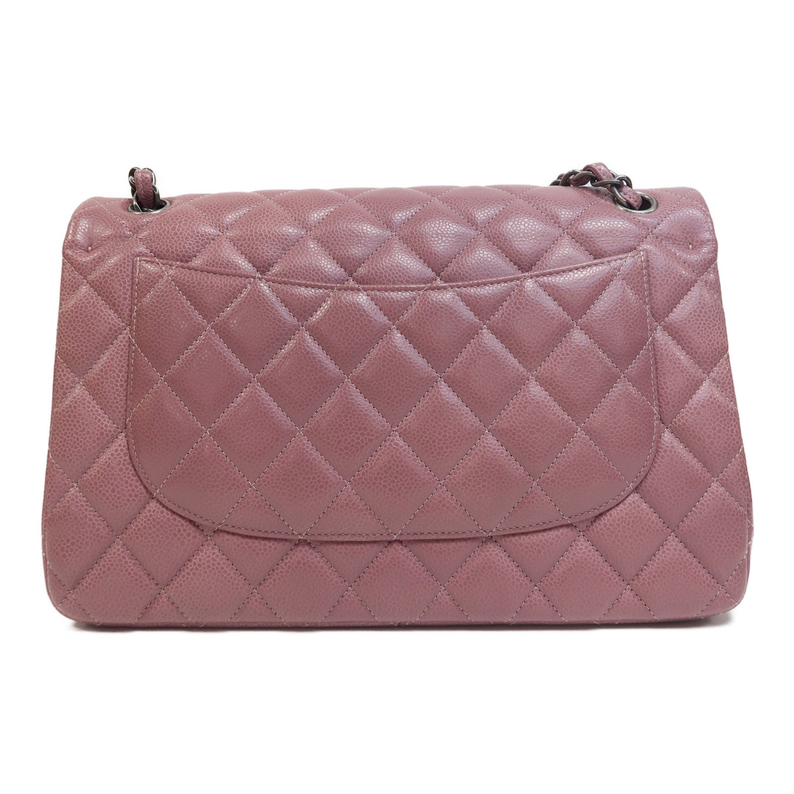 CHANEL 【激減優惠】菱格Caviar皮革Classic Double Flap Bag Jumbo銀扣鏈帶肩背袋紫色