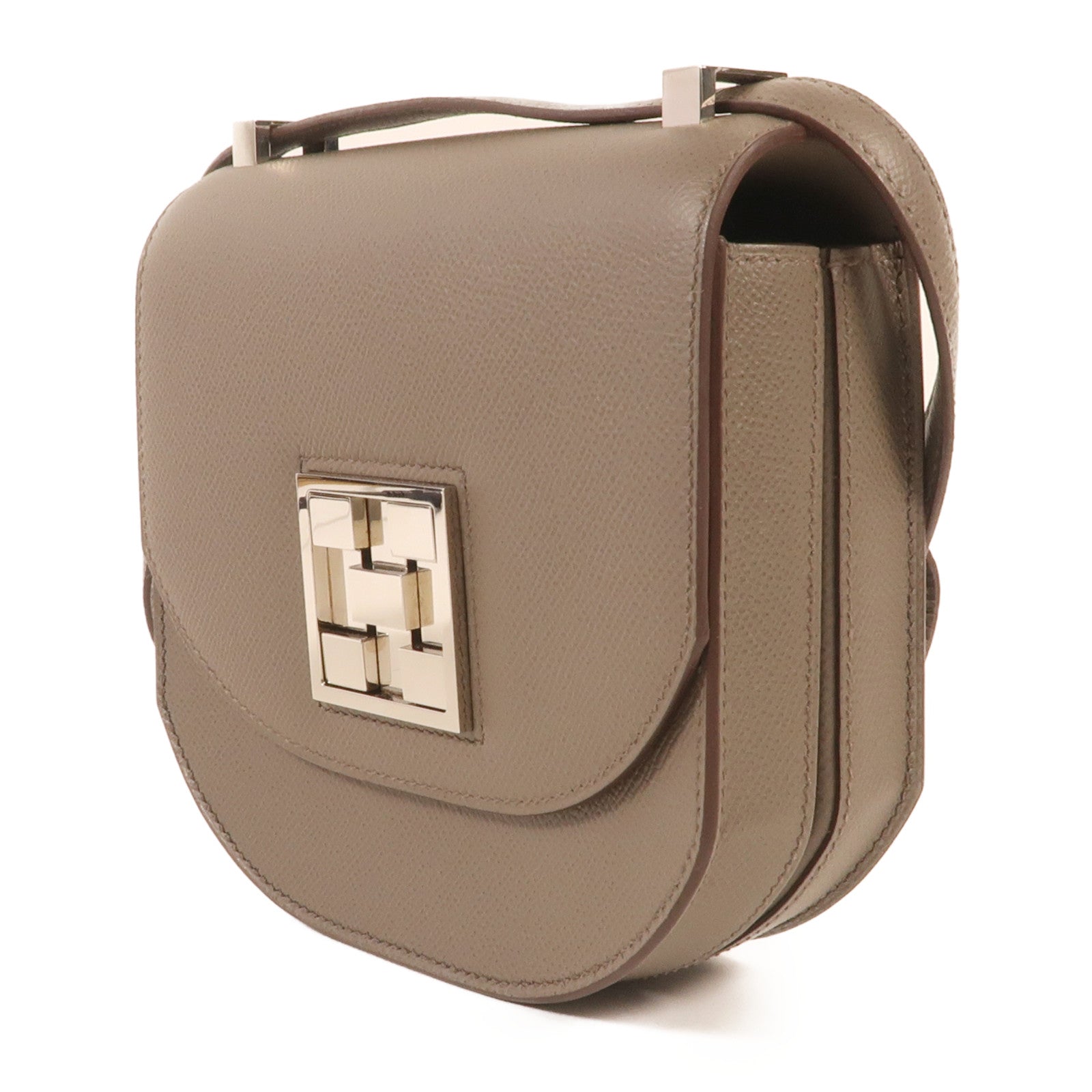 HERMES Epsom皮革Mini Mosaique銀扣肩背袋Etain
