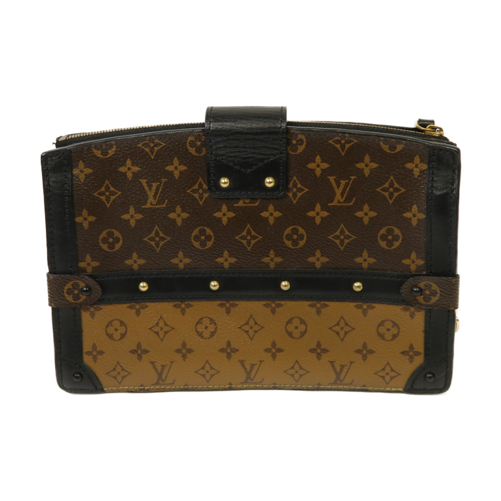 LOUIS VUITTON 【激減優惠】Monogram Reverse Trunk Clutch金扣肩背袋啡色/黑色