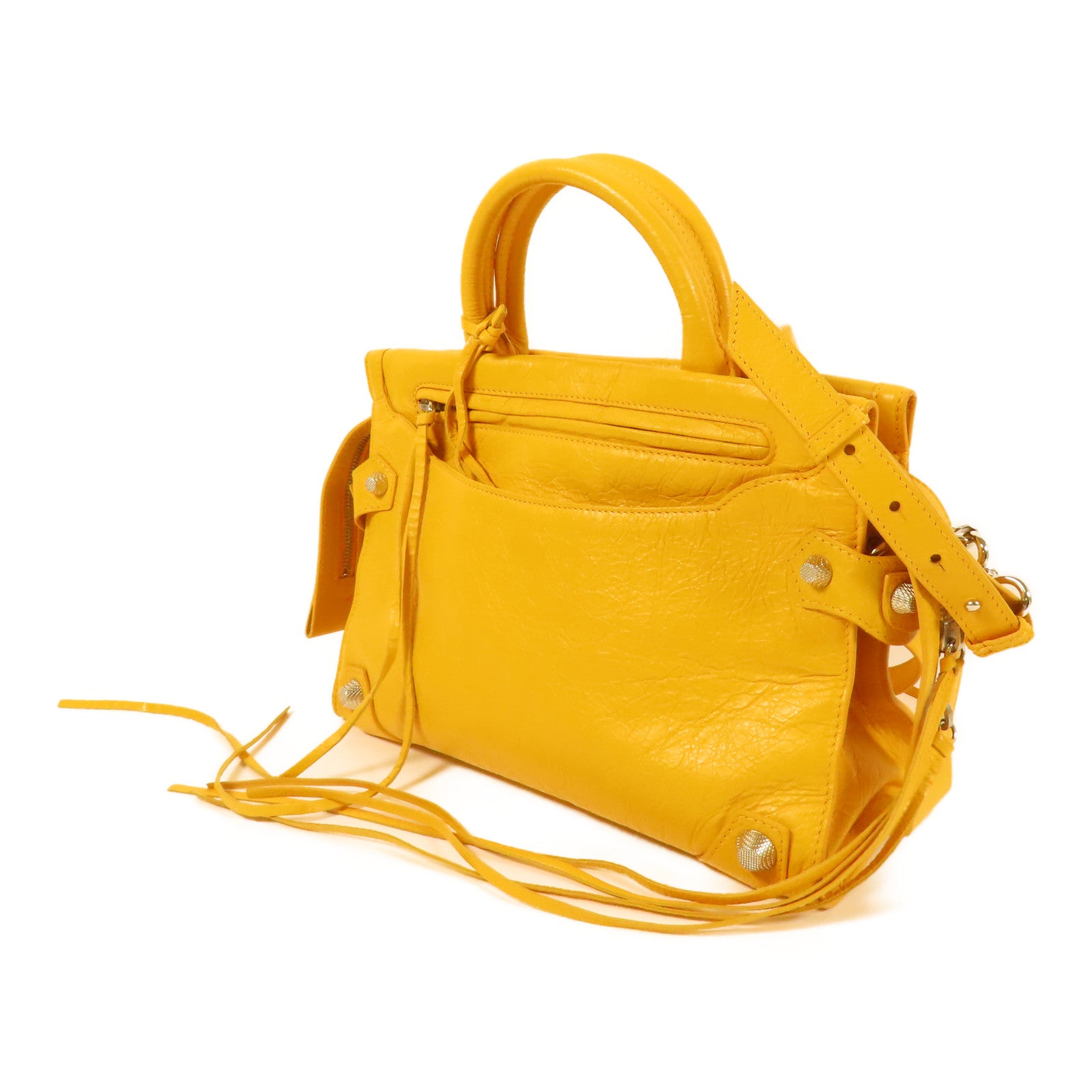 BALENCIAGA SHW Mute City 2Way Shoulder Hand Bag Calfskin Leather Yellow