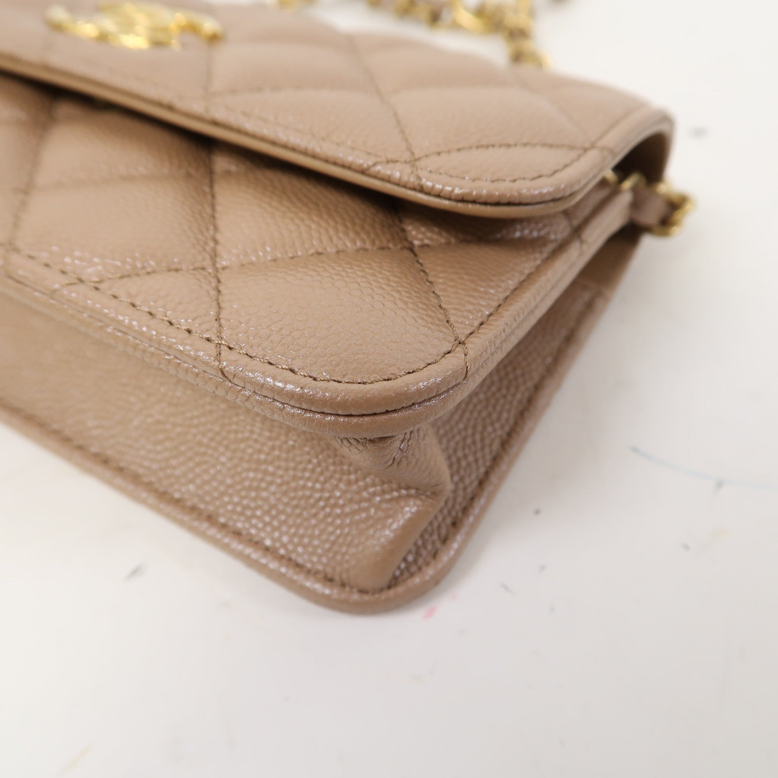 CHANEL 菱格牛皮皮革Adjustable Buckle Chain Gold金扣鏈帶肩背袋粉紅色