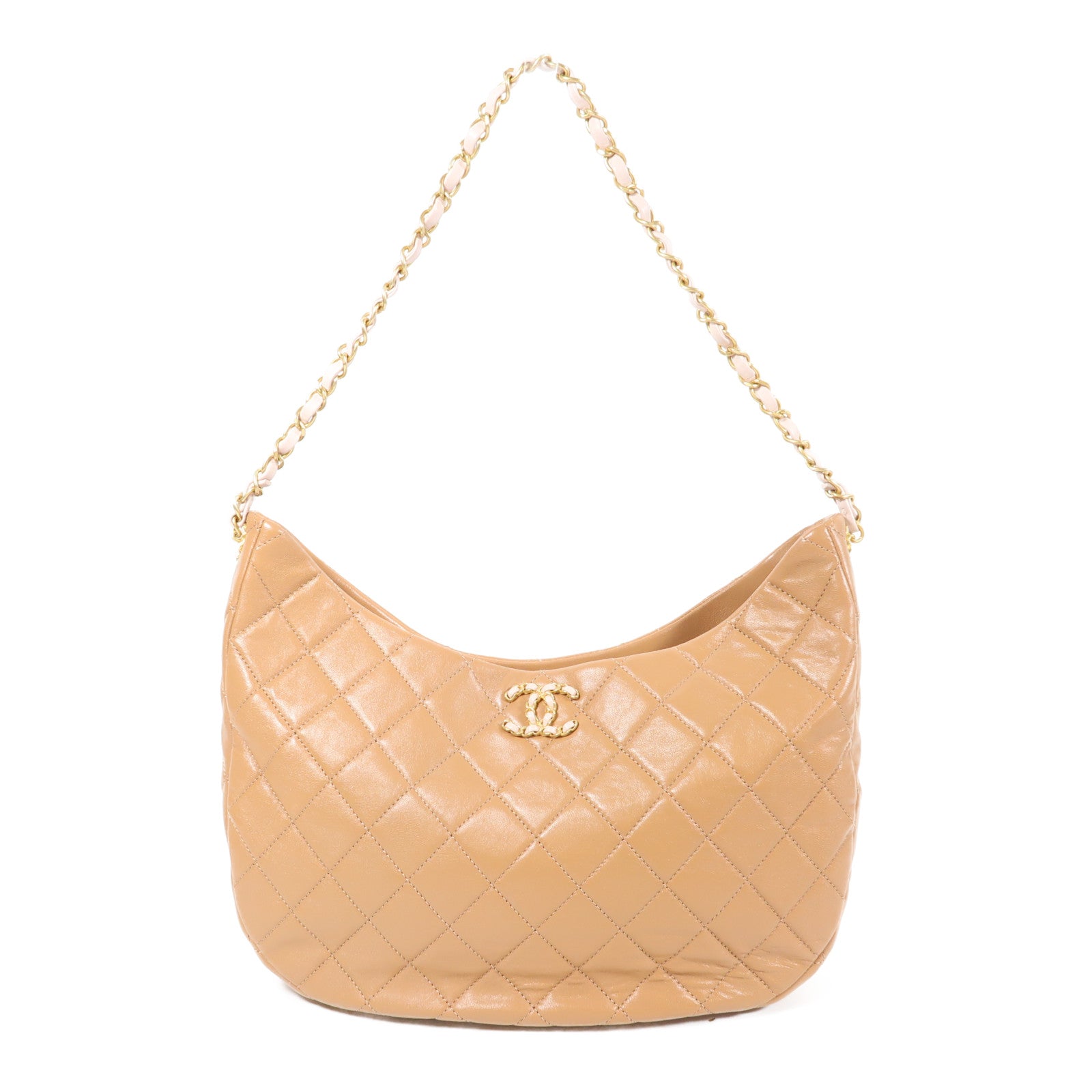 CHANEL 【激減優惠】牛皮皮革Hobo金扣鏈帶肩背袋