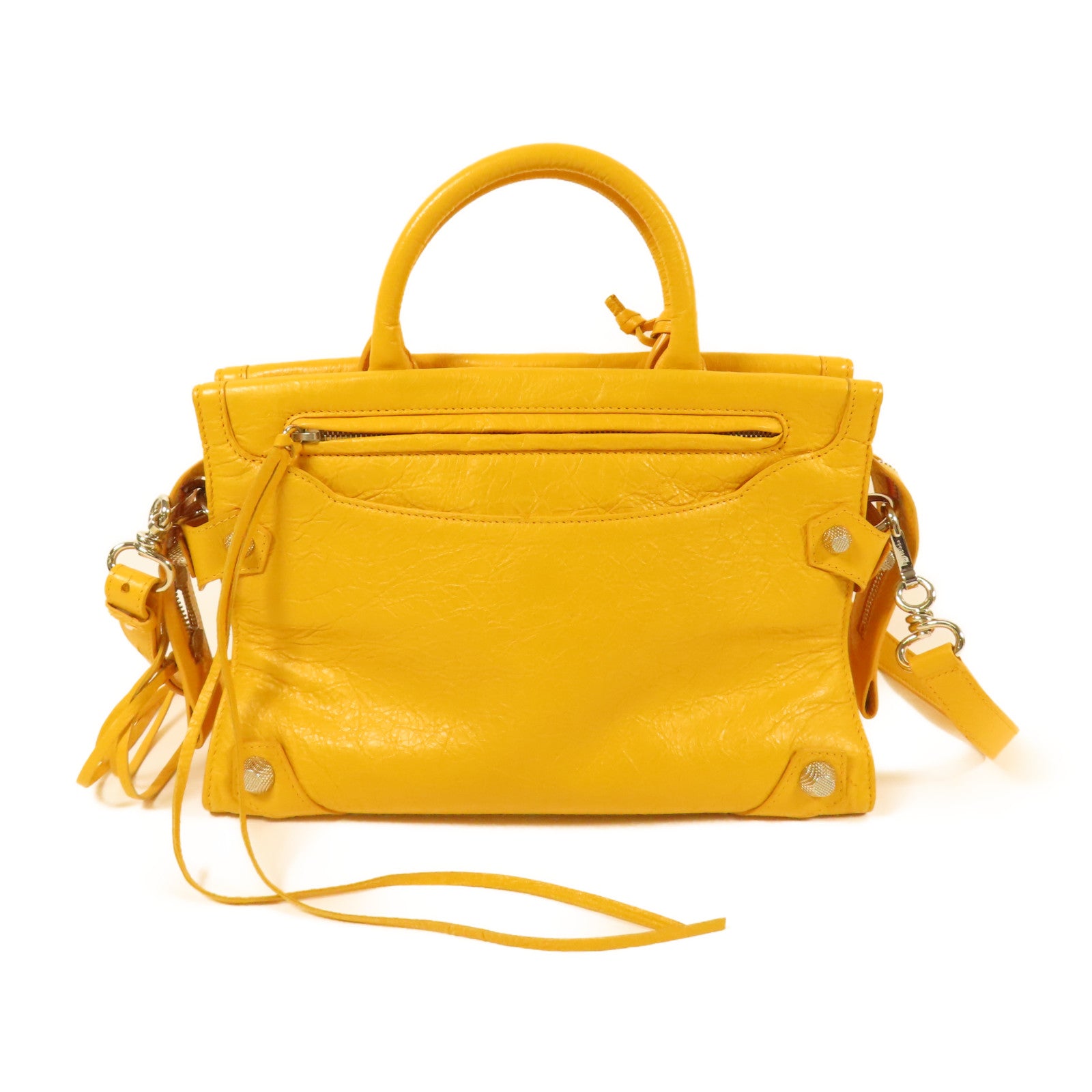 BALENCIAGA SHW Mute City 2Way Shoulder Hand Bag Calfskin Leather Yellow