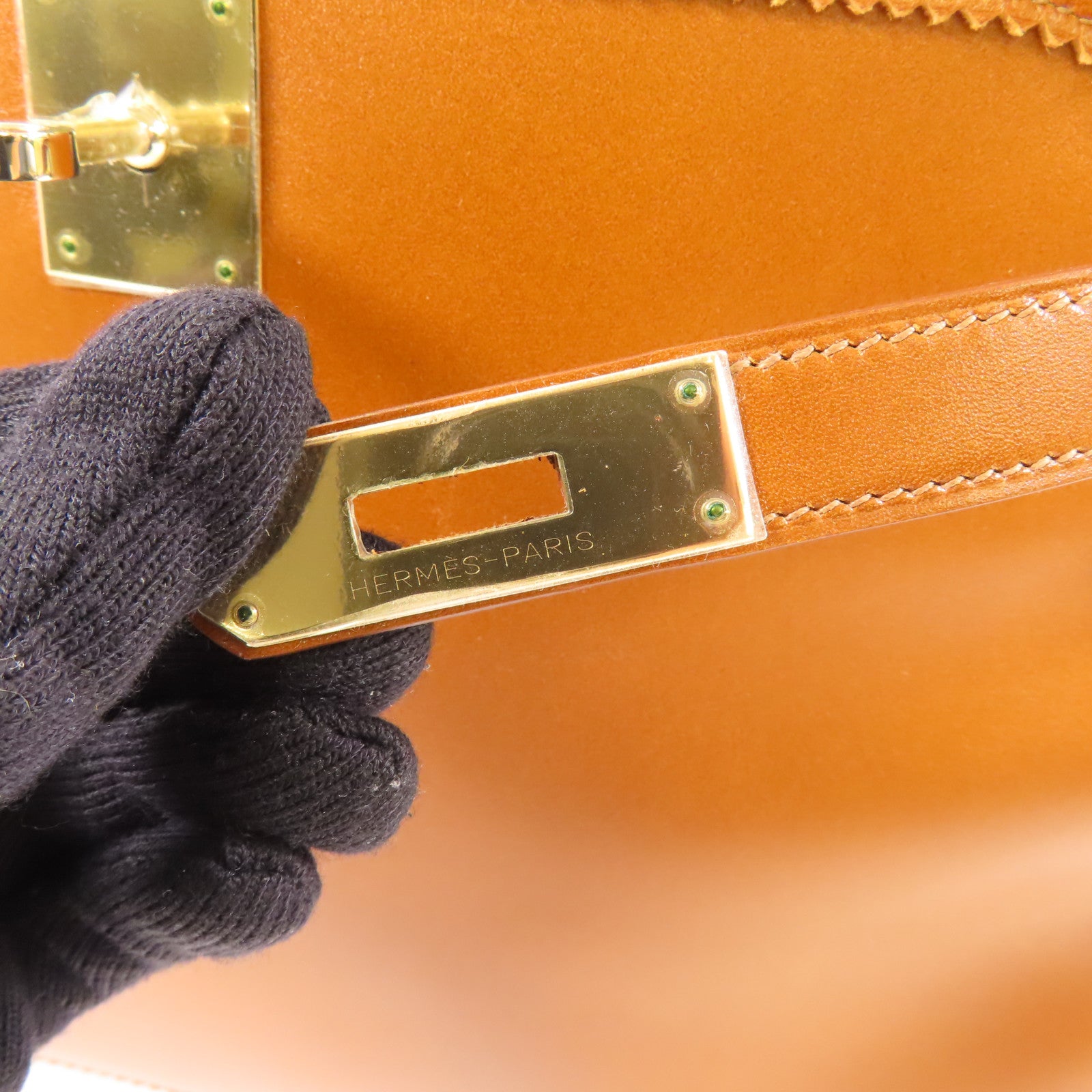 HERMES Tadelakt皮革Kelly Ghillies 35手挽肩背兩用袋34 Fauve