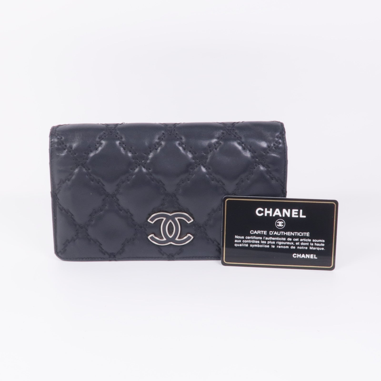 CHANEL 羊皮皮革Long Wallet銀扣長錢包