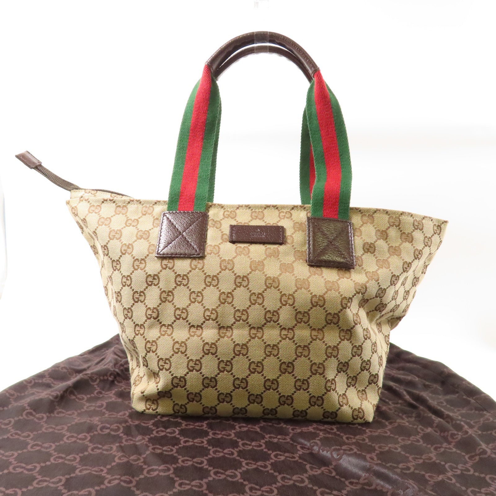 GUCCI 帆布Tote Bag銀扣手挽袋啡色