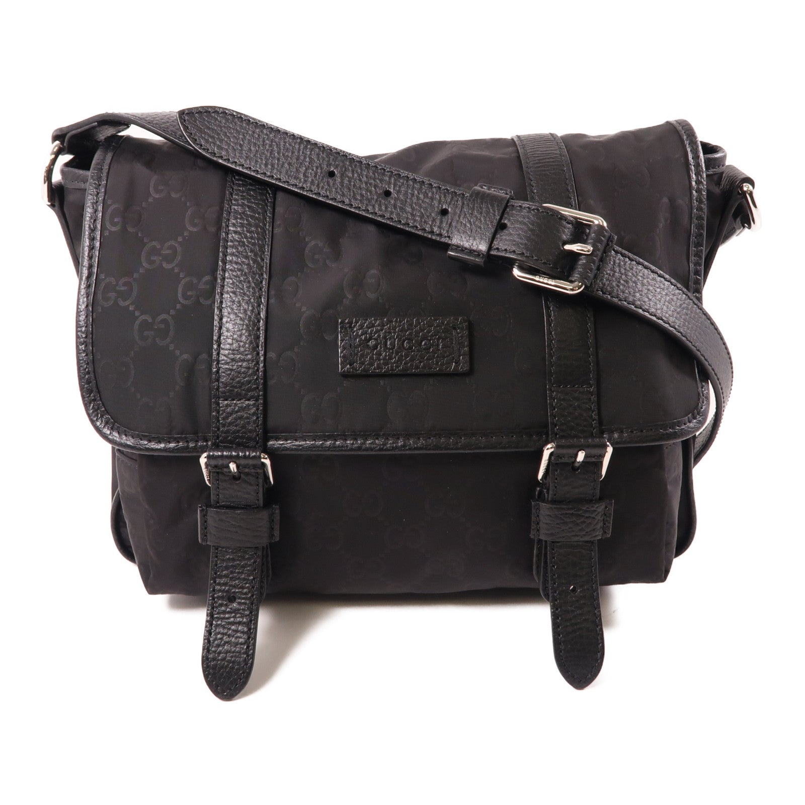 GUCCI 尼龍Shoulder Bag銀扣肩背袋黑色