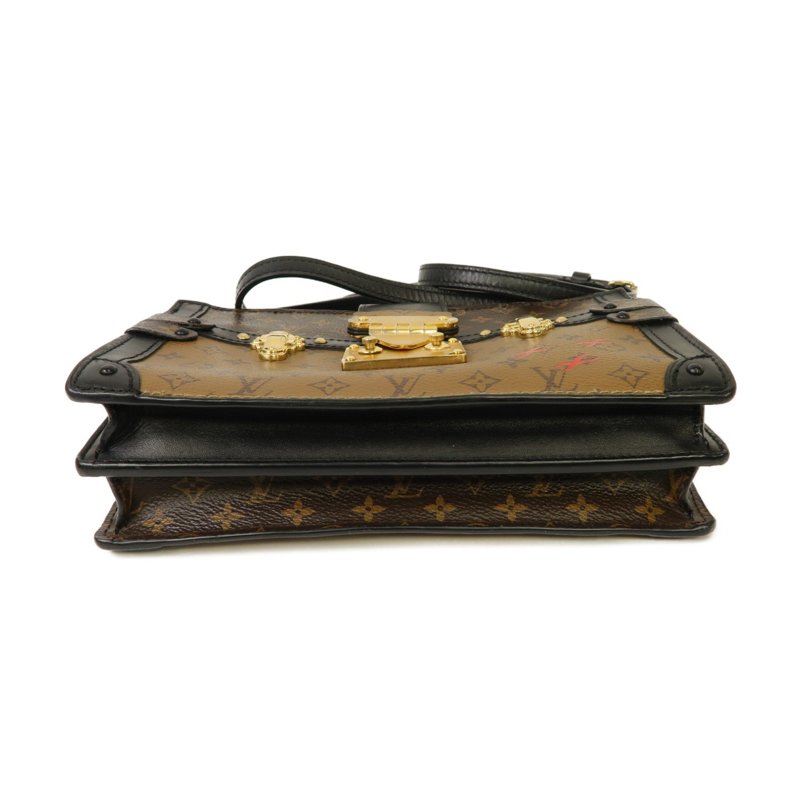 LOUIS VUITTON 【激減優惠】Monogram Reverse Trunk Clutch金扣肩背袋啡色/黑色