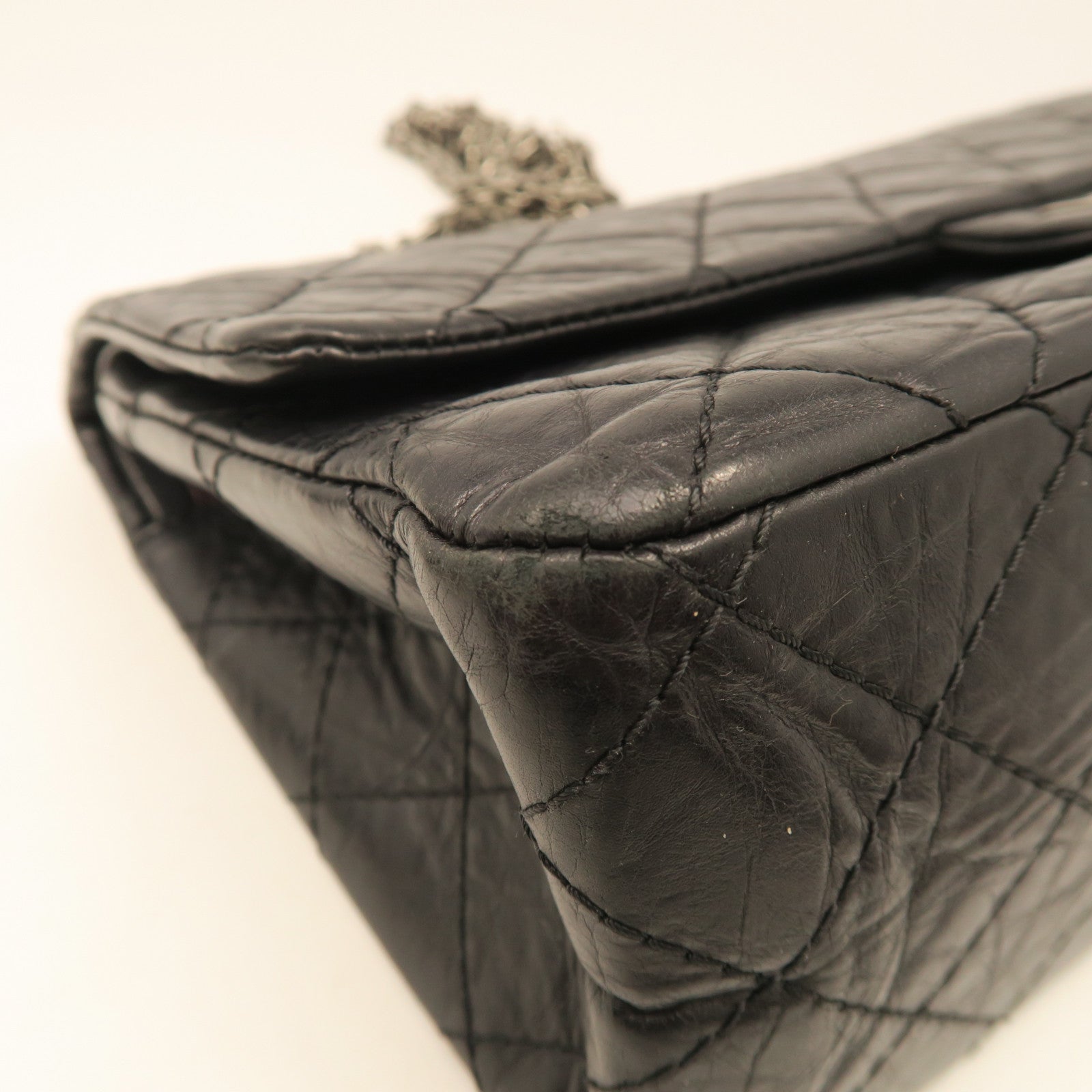 CHANEL rhombic cowhide leather 2.55 Chain Shoulder silver buckle chain shoulder bag black
