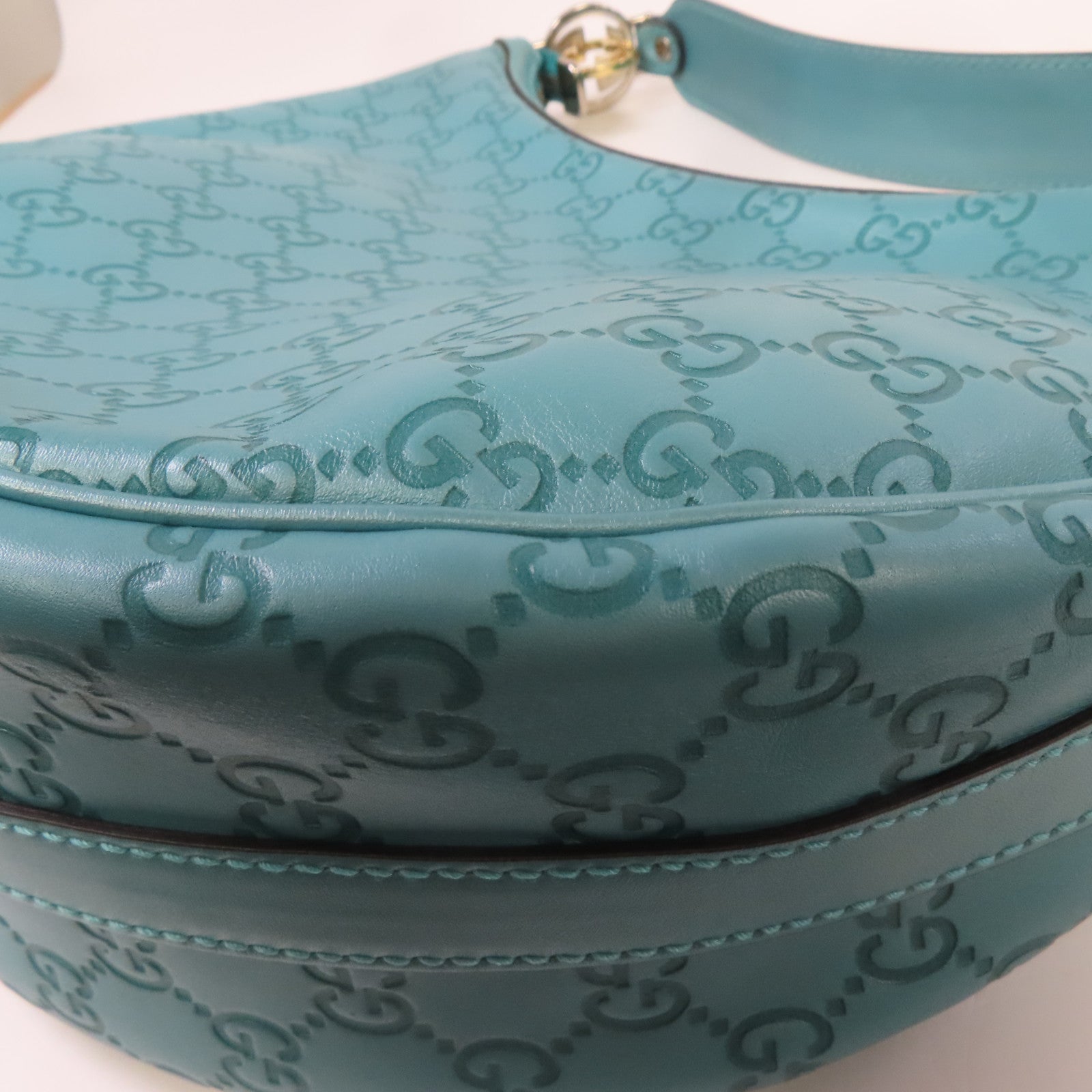 GUCCI 牛皮皮革GG Twins Bag金扣手挽肩背兩用袋藍綠色