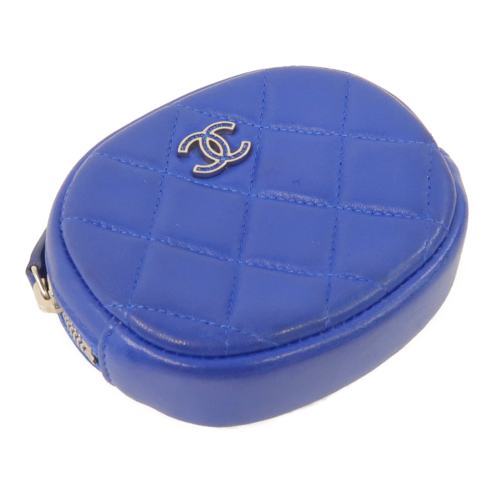 CHANEL 【激減優惠】菱格羊皮皮革Coin Case金扣零錢包藍色