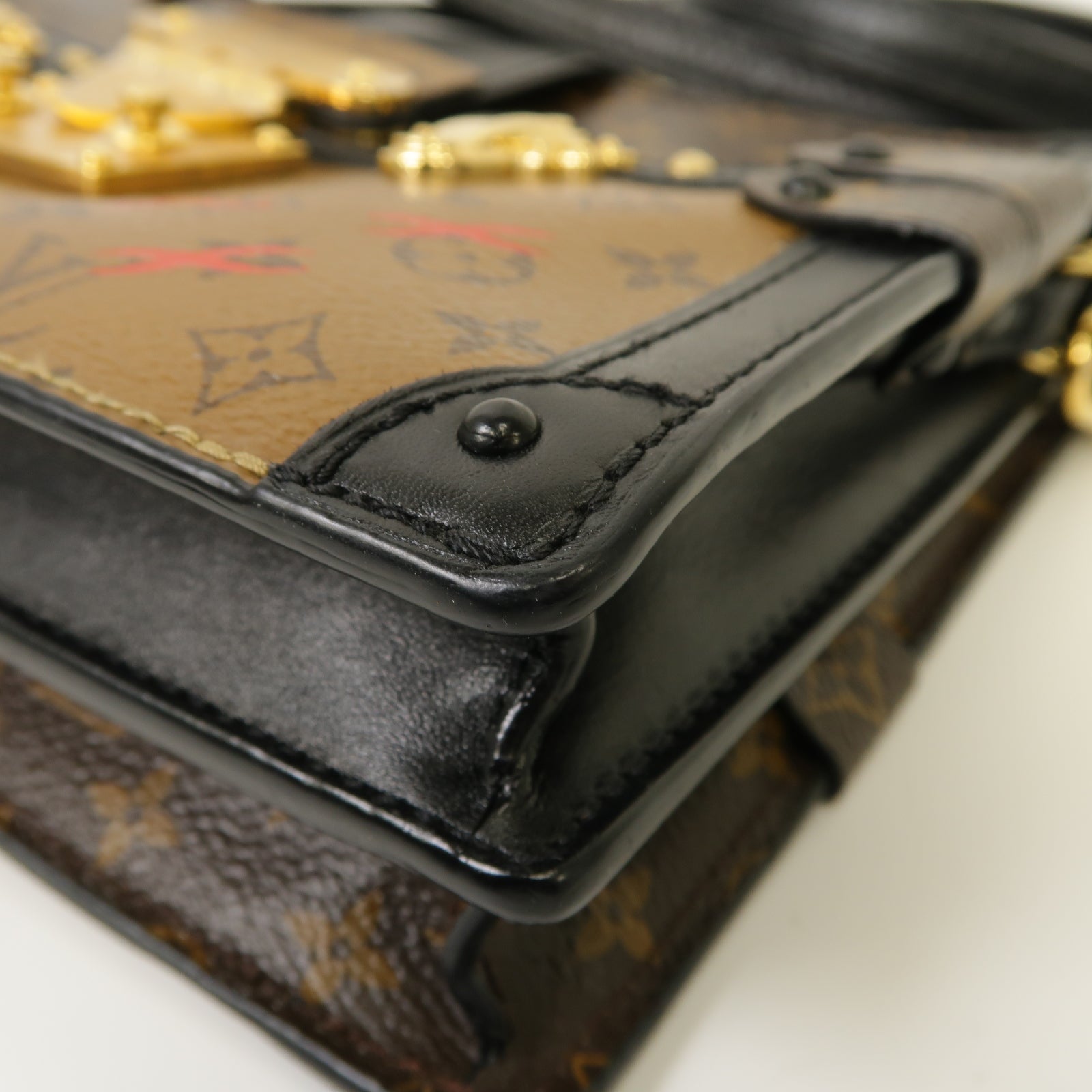 LOUIS VUITTON 【激減優惠】Monogram Reverse Trunk Clutch金扣肩背袋啡色/黑色