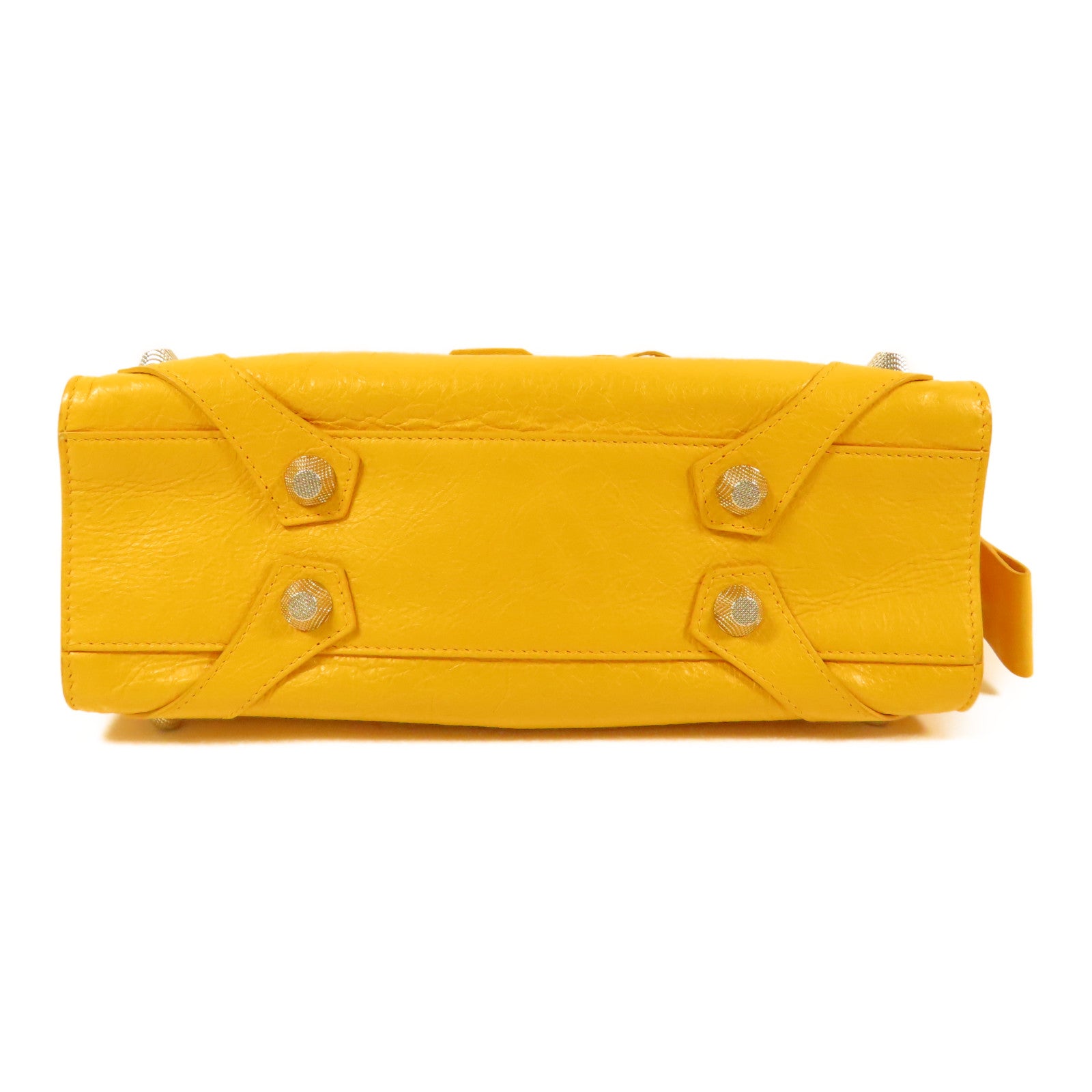 BALENCIAGA SHW Mute City 2Way Shoulder Hand Bag Calfskin Leather Yellow