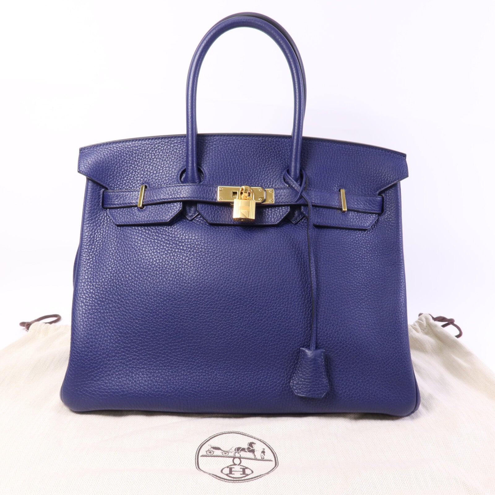 HERMES Togo皮革Birkin 35金扣手挽袋Bleu Encre