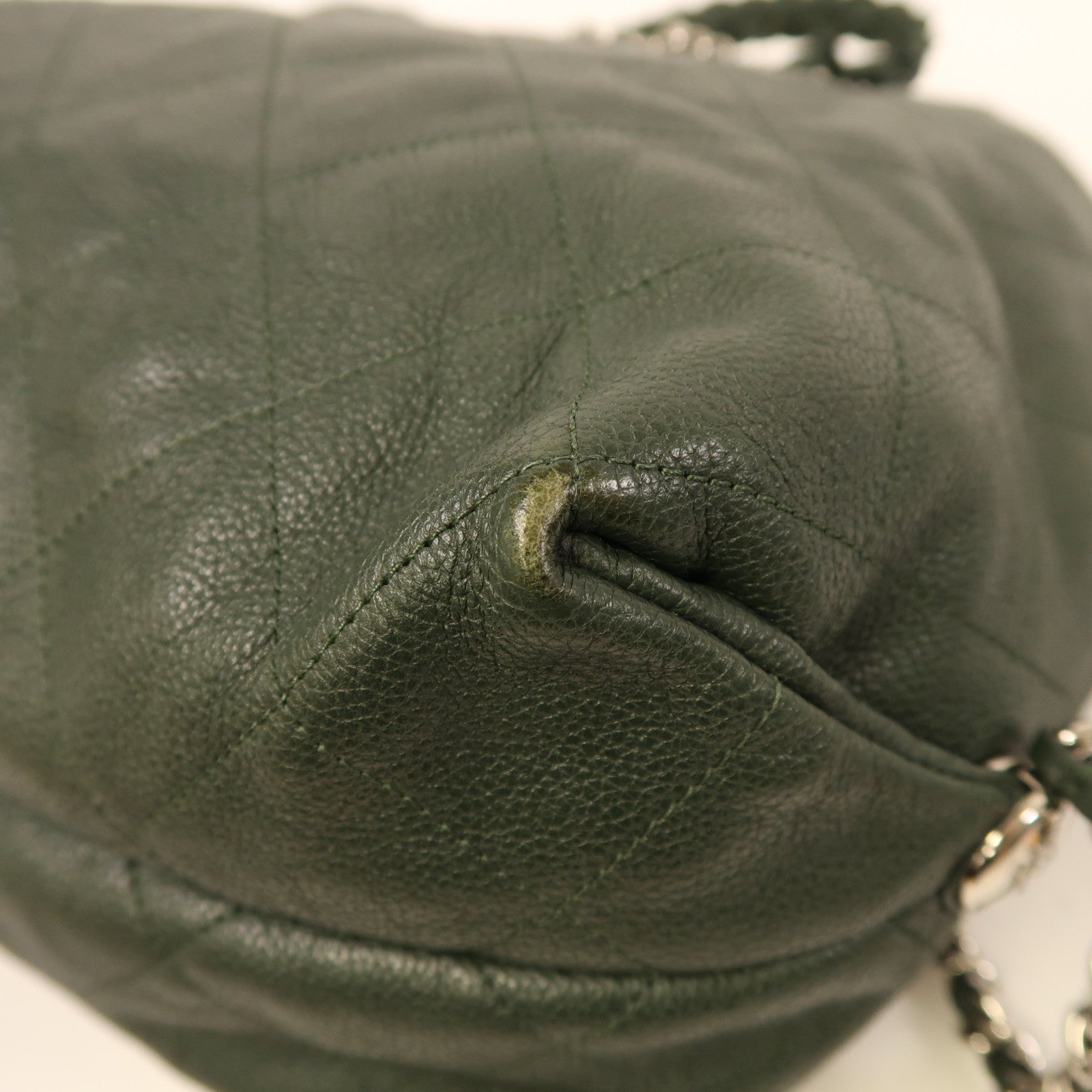 CHANEL 牛皮皮革Backpack銀扣背包綠色
