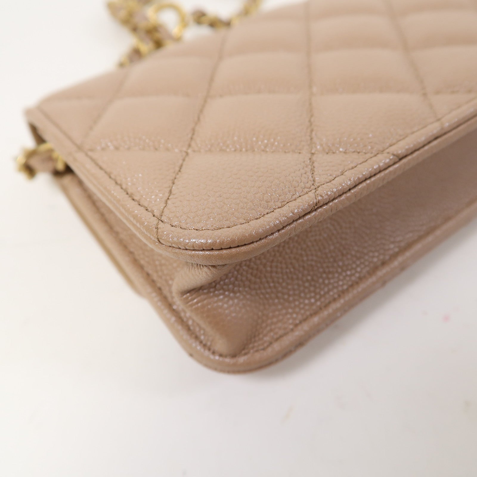 CHANEL 菱格牛皮皮革Adjustable Buckle Chain Gold金扣鏈帶肩背袋粉紅色