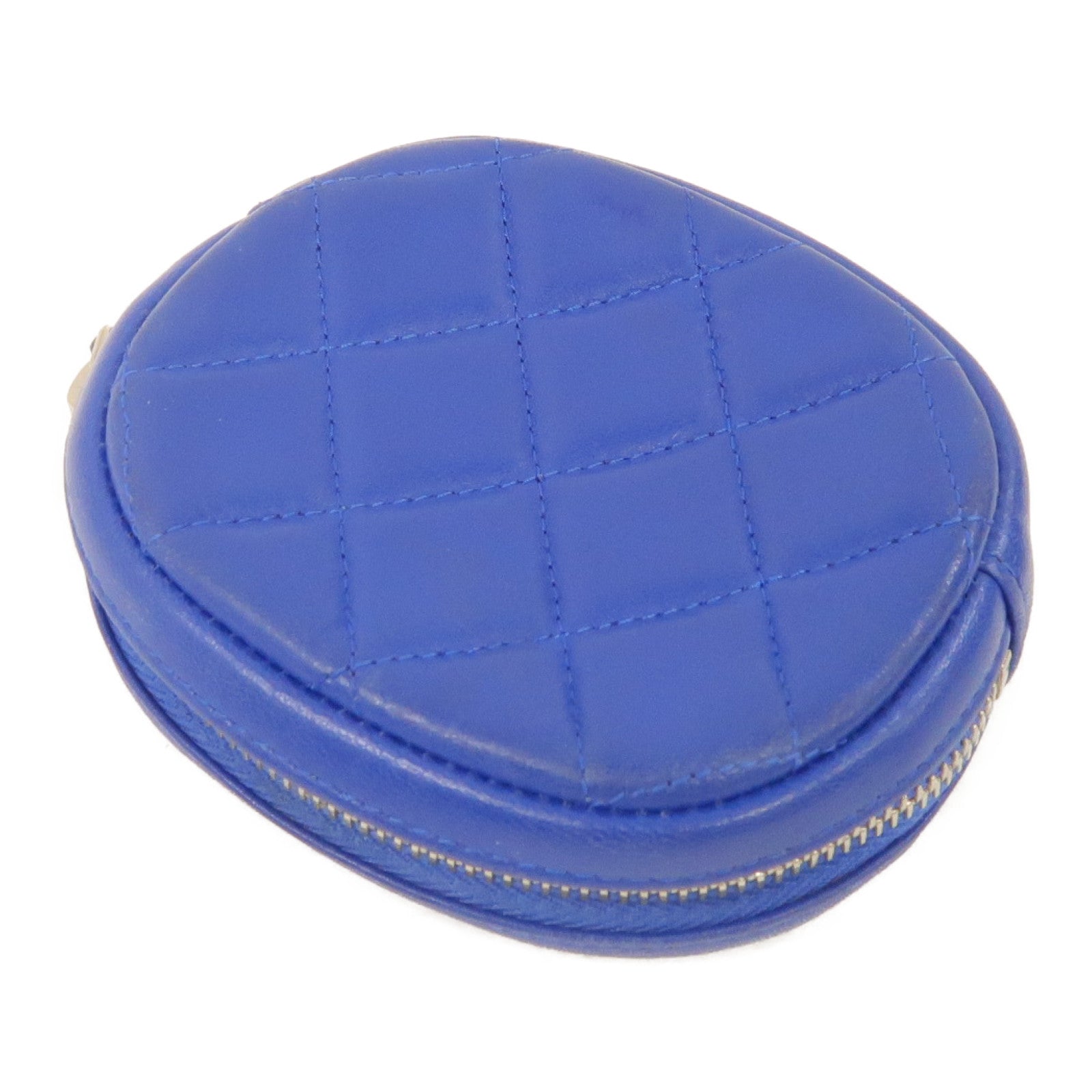 CHANEL 【激減優惠】菱格羊皮皮革Coin Case金扣零錢包藍色