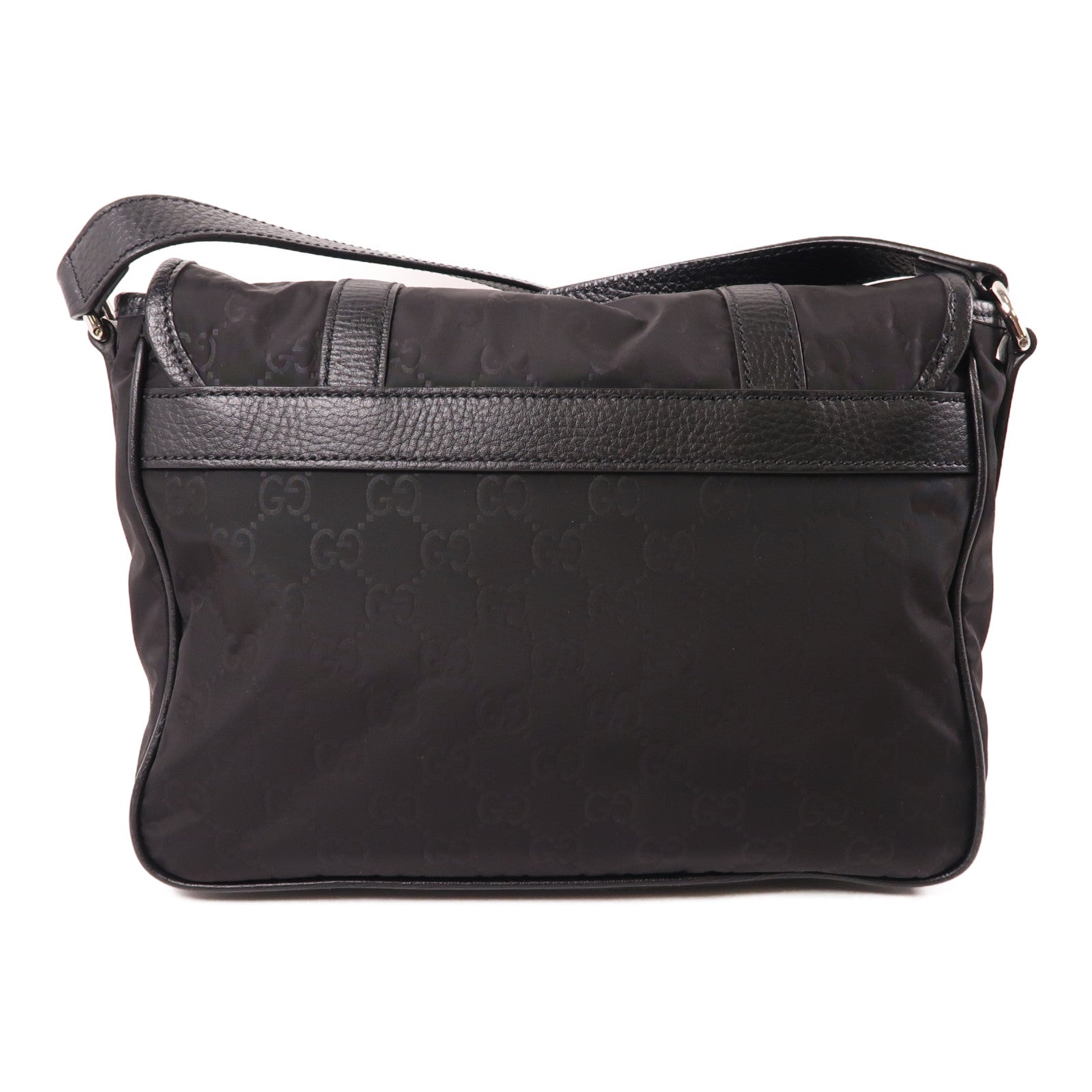 GUCCI 尼龍Shoulder Bag銀扣肩背袋黑色