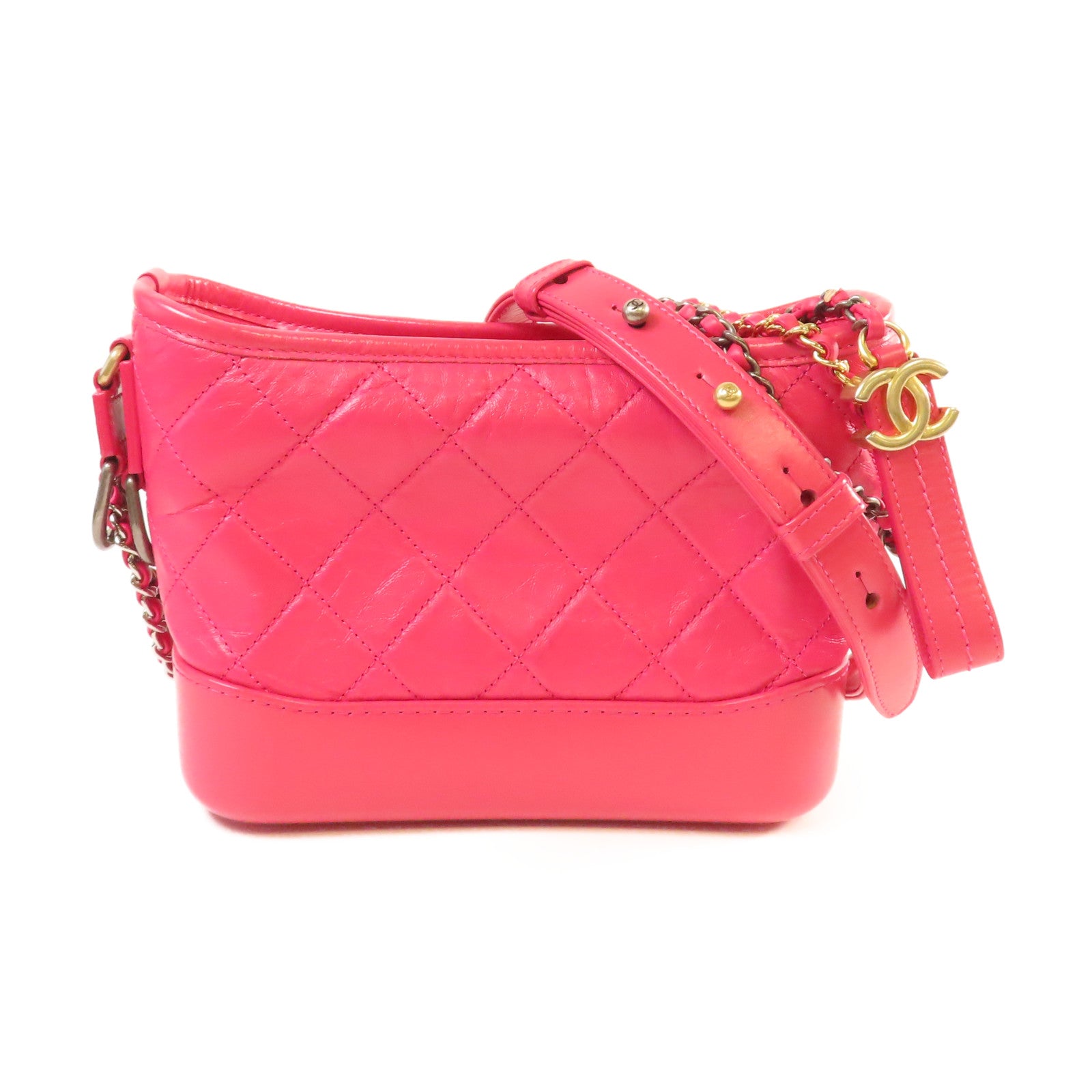 CHANEL 【激減優惠】菱格皮革Gabrielle Small Chain Shoulder Bag金扣鏈帶肩背袋粉紅色