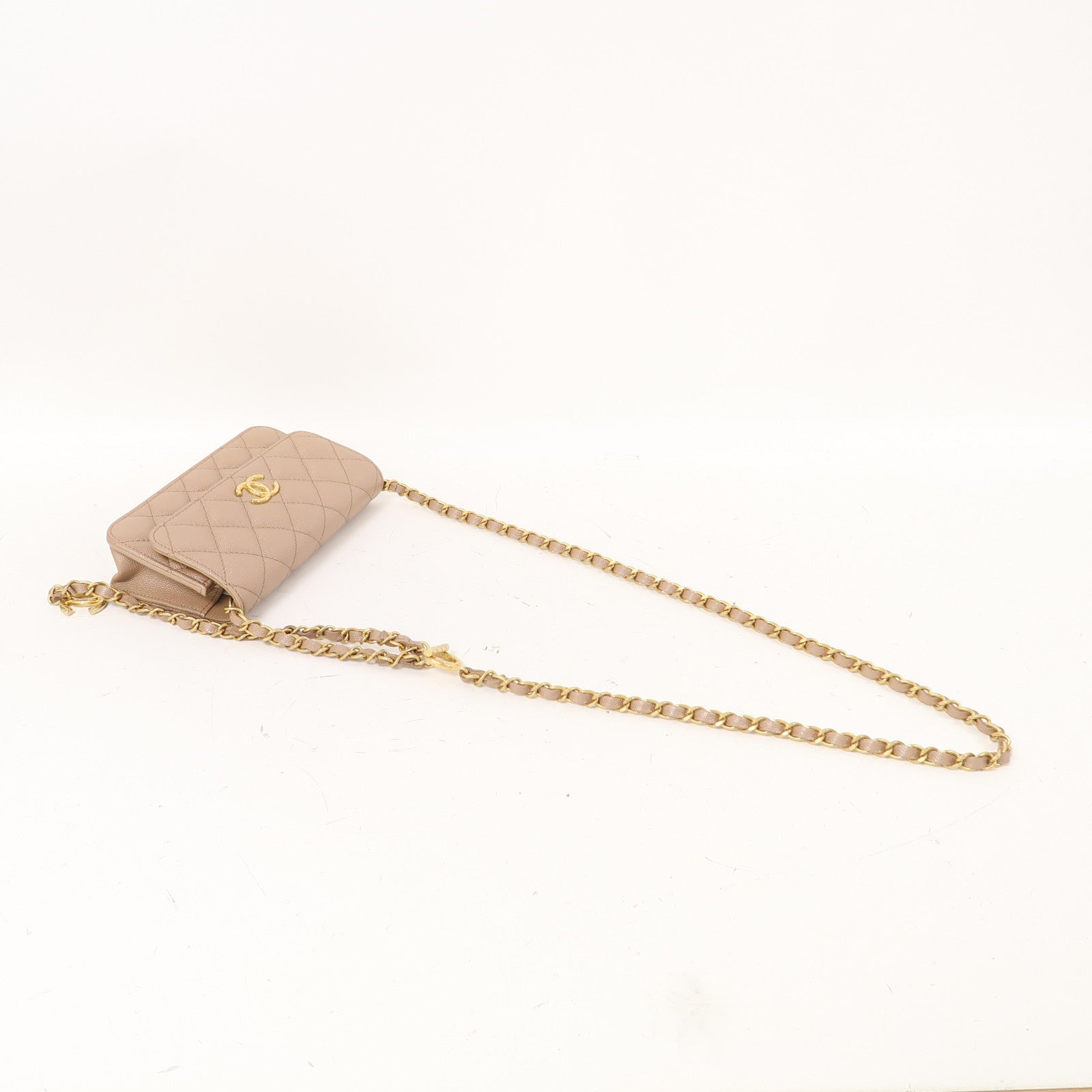 CHANEL 菱格牛皮皮革Adjustable Buckle Chain Gold金扣鏈帶肩背袋粉紅色