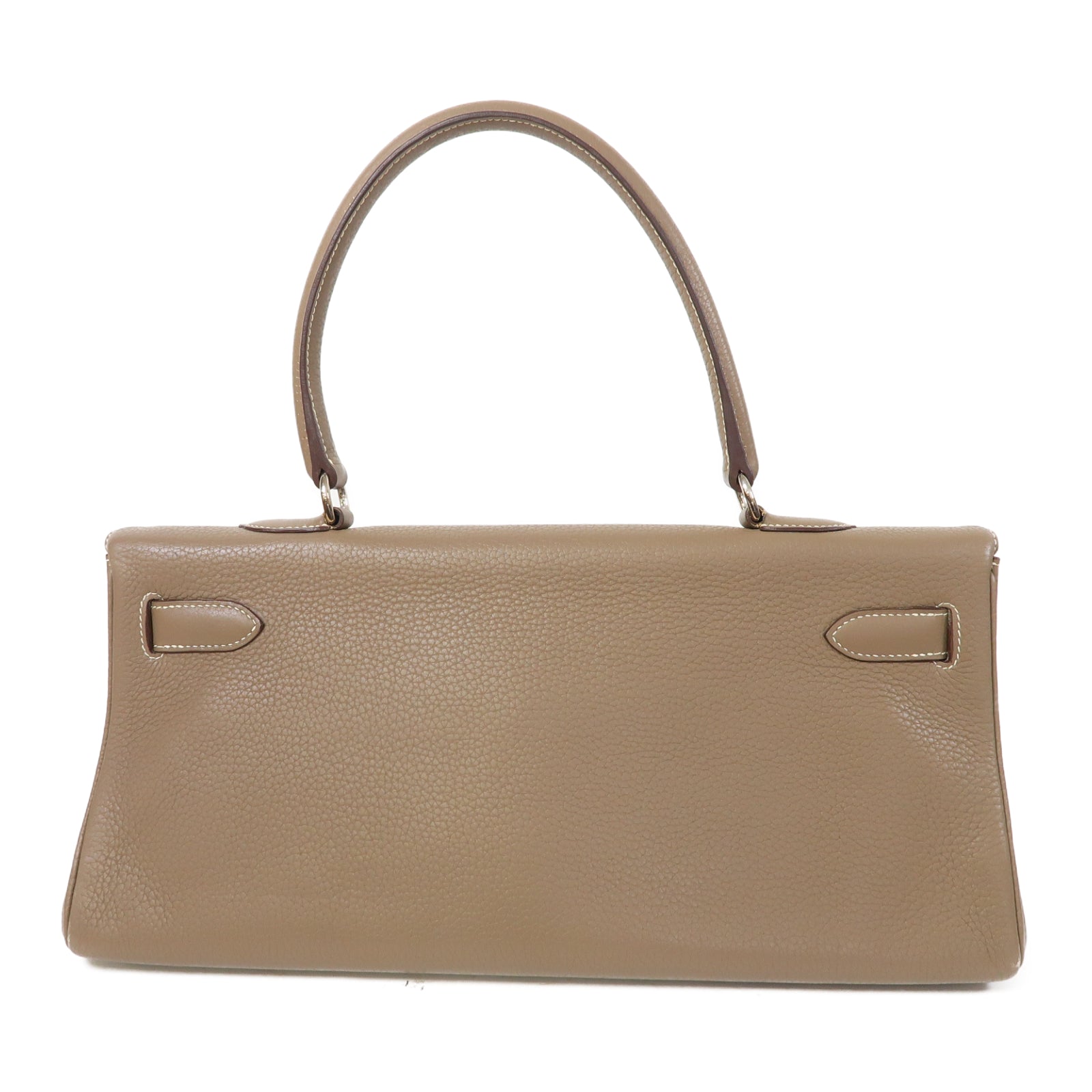HERMES Clemence皮革Kelly Fringe銀扣肩背袋大象灰色