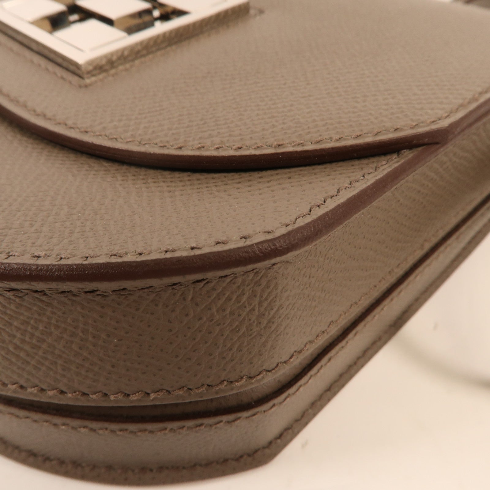 HERMES Epsom皮革Mini Mosaique銀扣肩背袋Etain