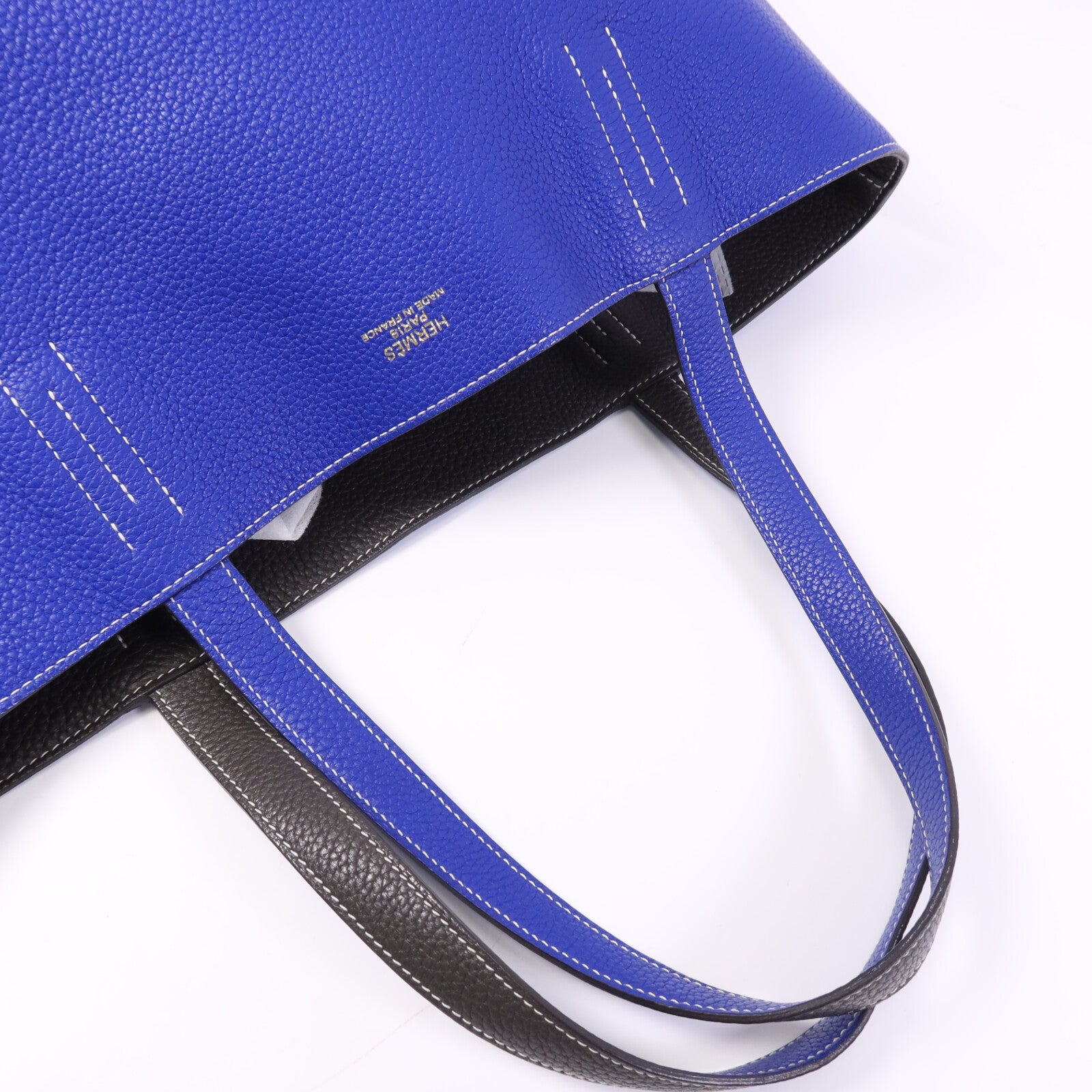 HERMES Clemence皮革Double Sens手挽袋Bleu Electrique/Etain