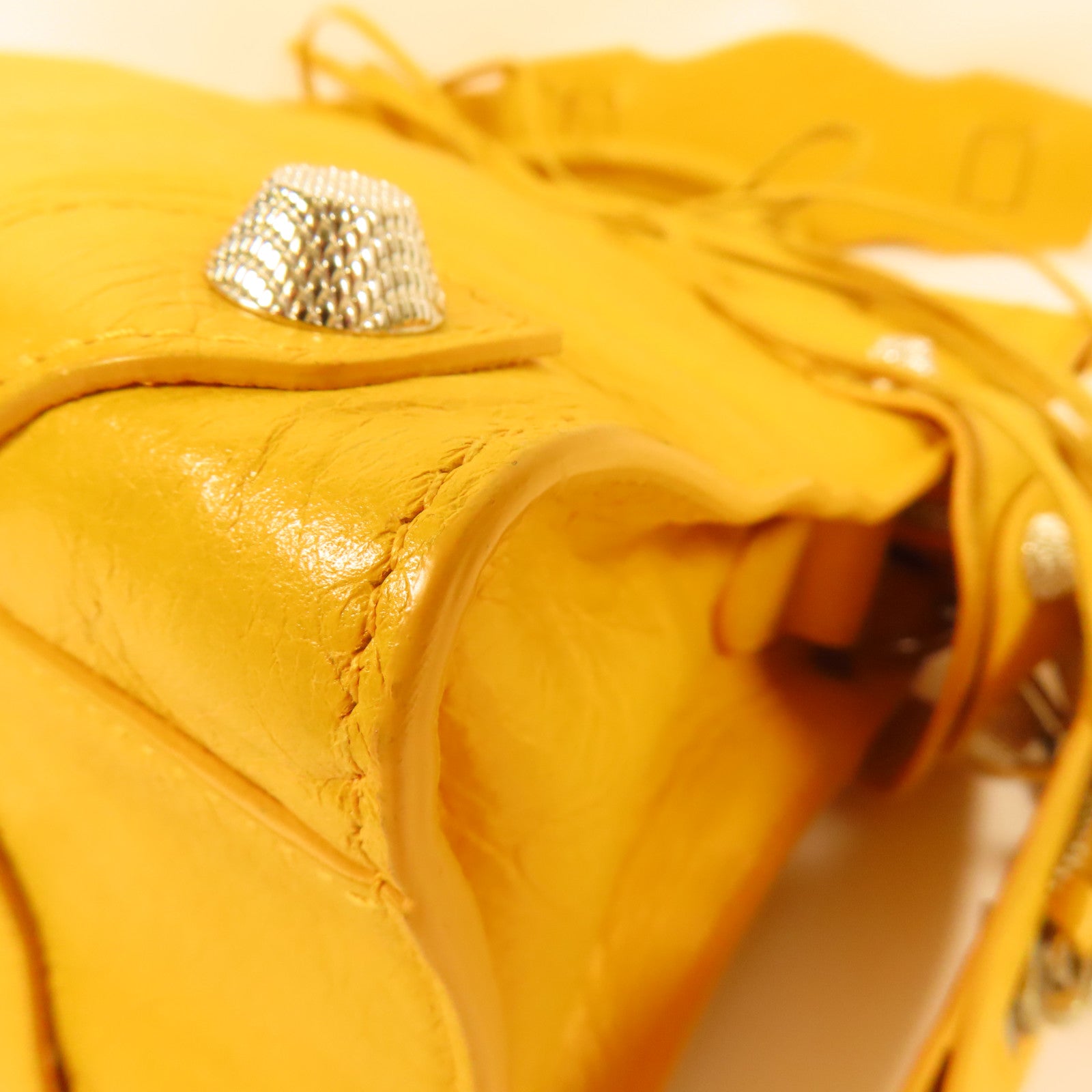 BALENCIAGA SHW Mute City 2Way Shoulder Hand Bag Calfskin Leather Yellow