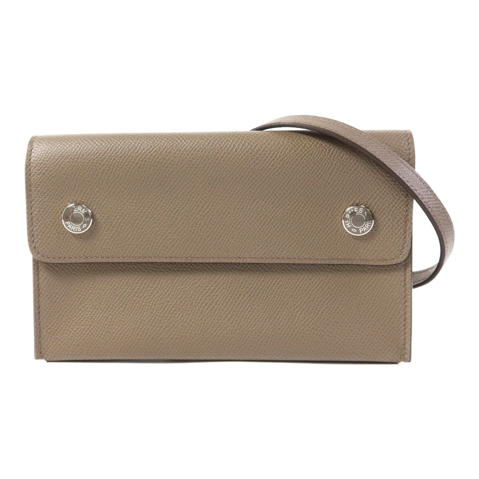 HERMES Epsom皮革Snap Wallet Bag銀扣肩背袋Etain
