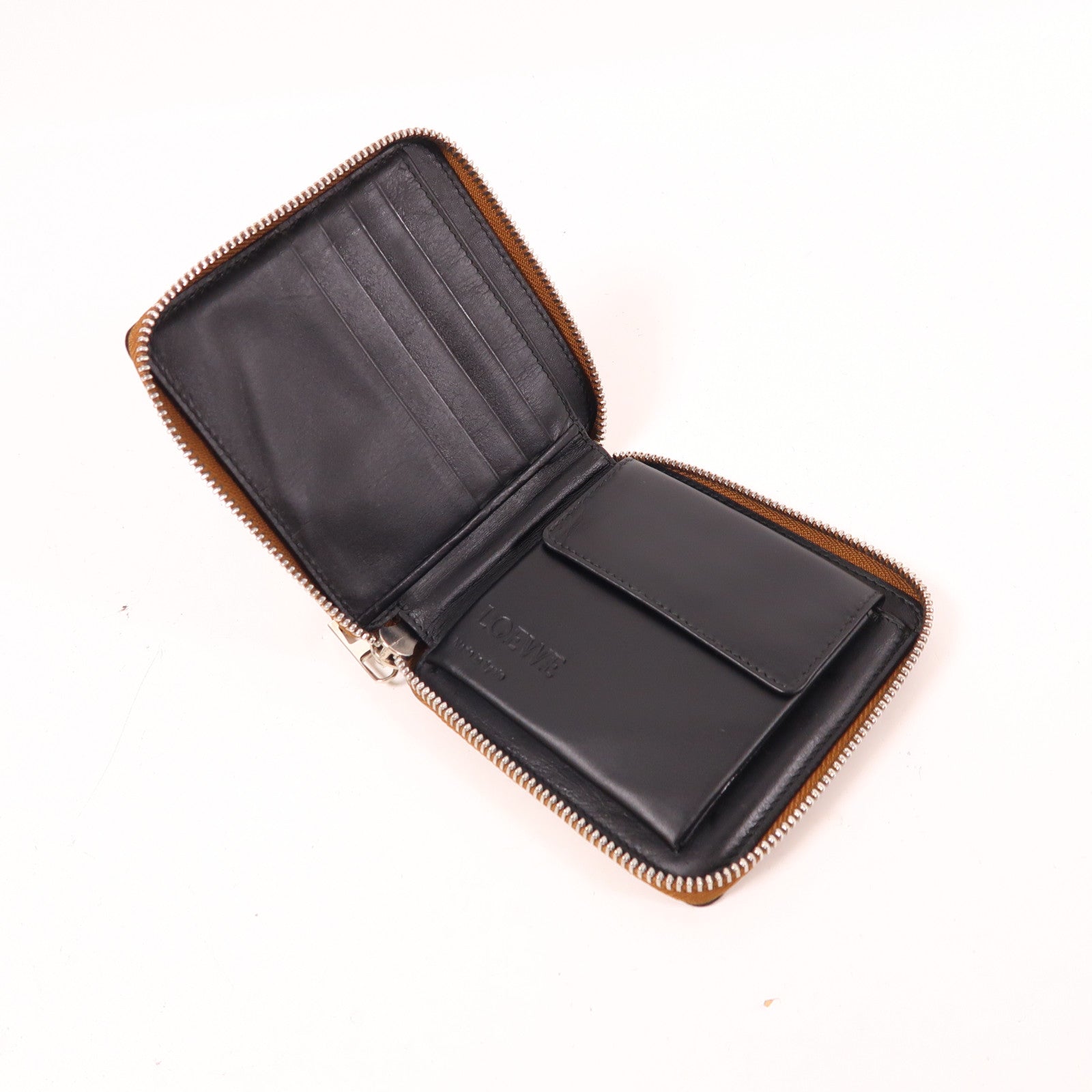 LOEWE 牛皮皮革Zipper Wallet銀扣錢包