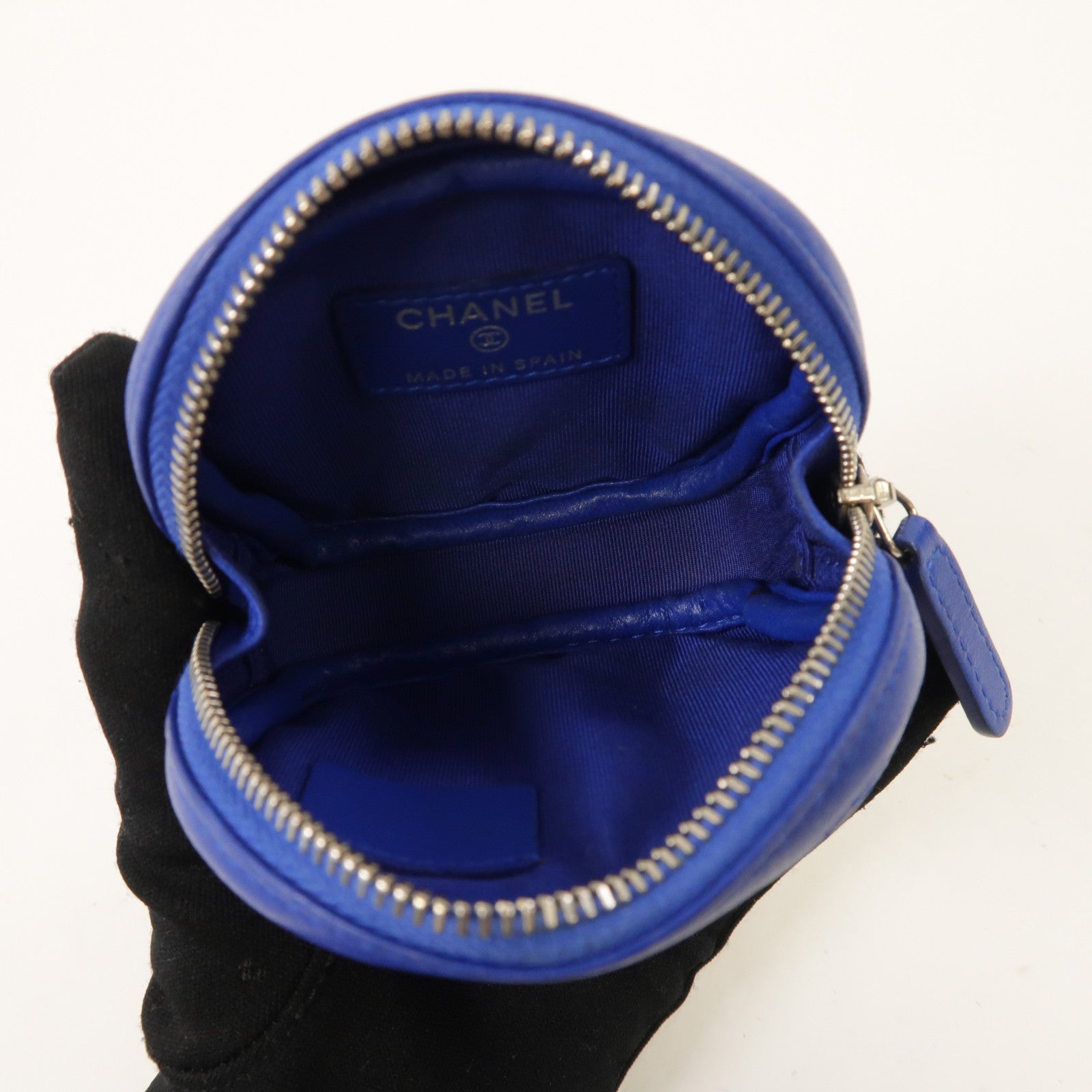 CHANEL 【激減優惠】菱格羊皮皮革Coin Case金扣零錢包藍色