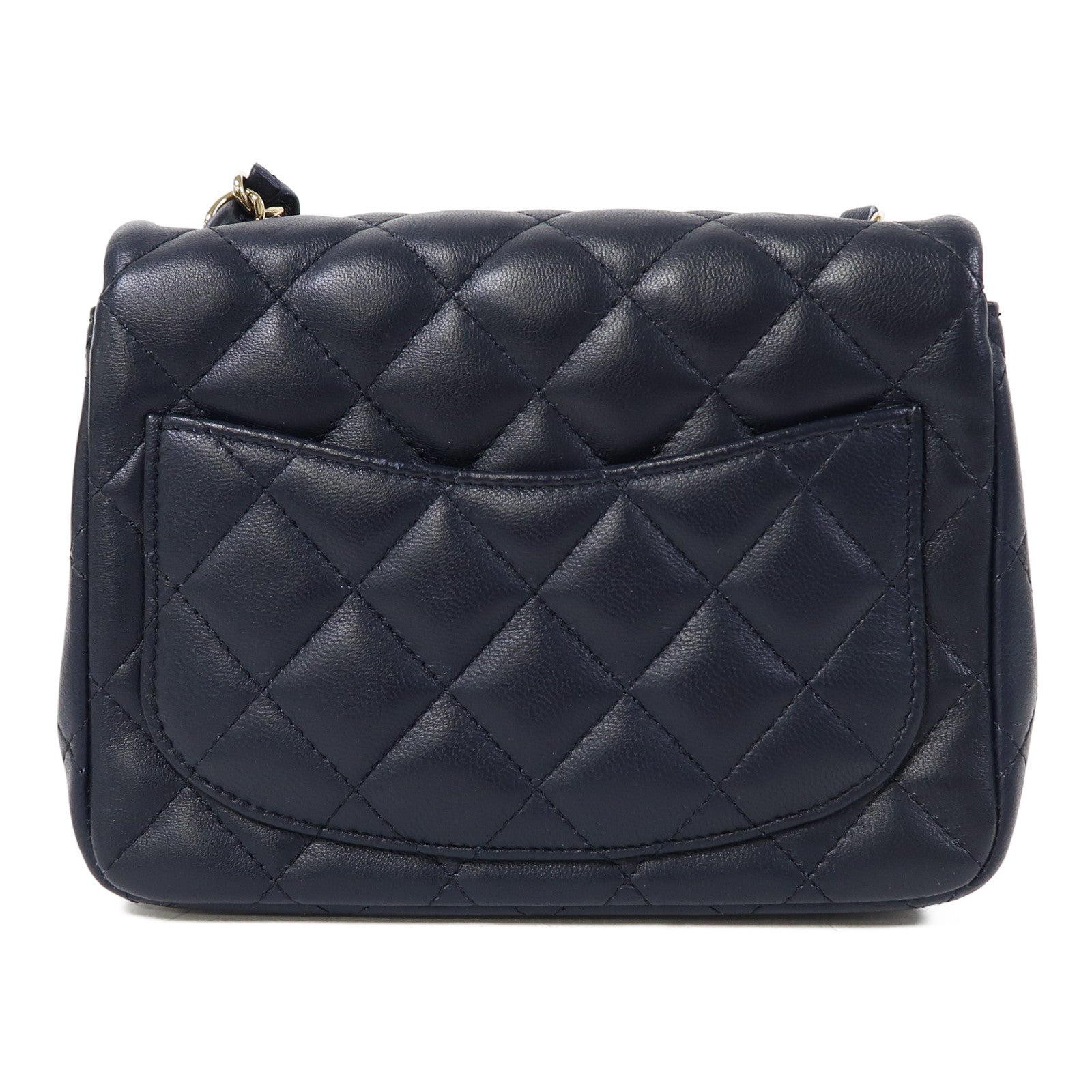 CHANEL 菱格羊皮皮革Mini 17cm金扣鏈帶肩背袋深藍色
