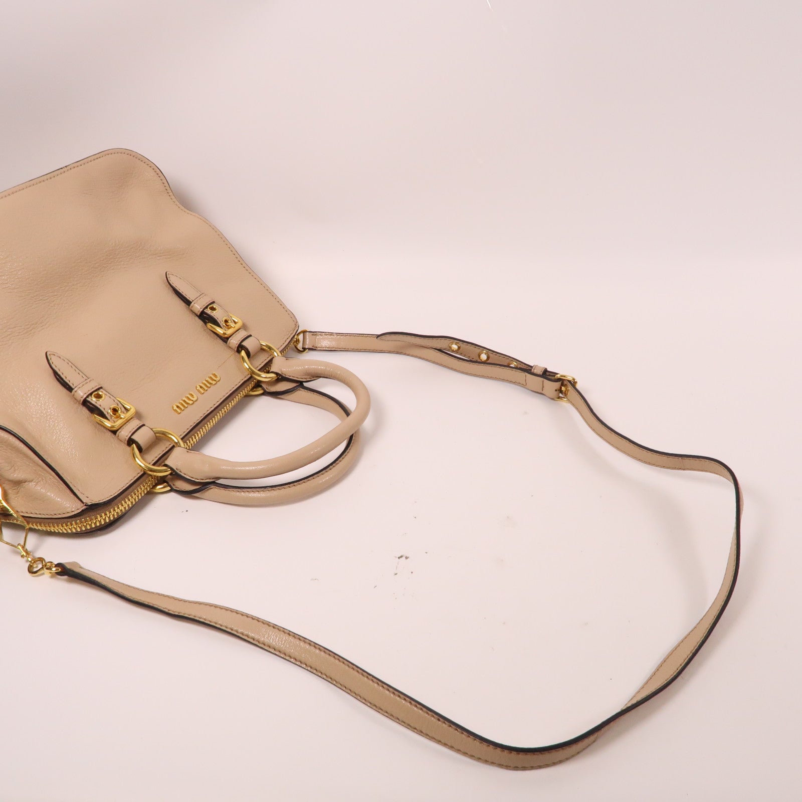 Miu Miu 牛皮皮革2 Way Shoulder Bag金扣手挽肩背兩用袋米色