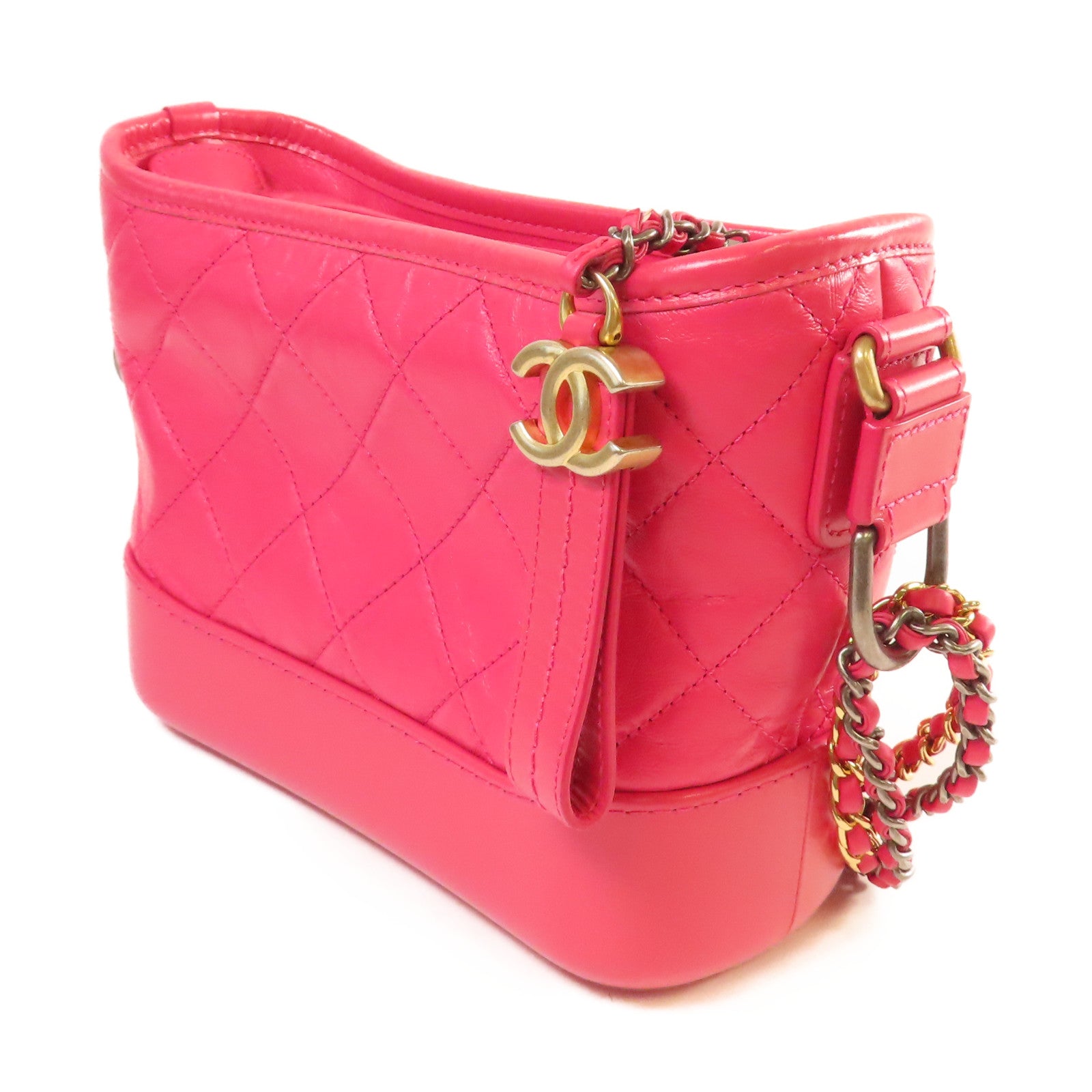 CHANEL 【激減優惠】菱格皮革Gabrielle Small Chain Shoulder Bag金扣鏈帶肩背袋粉紅色