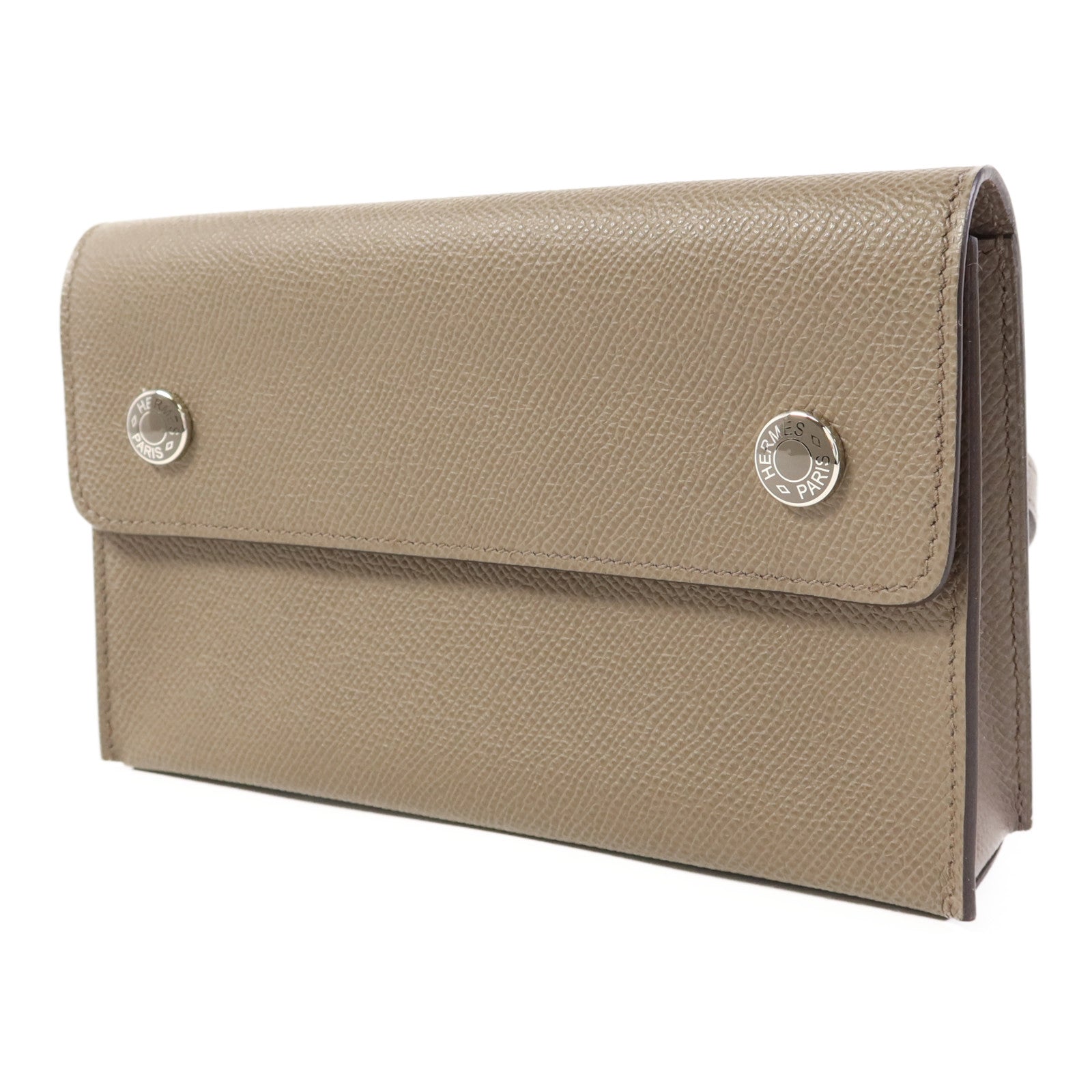 HERMES 【激減優惠】Epsom皮革Snap Wallet Bag銀扣肩背袋Etain