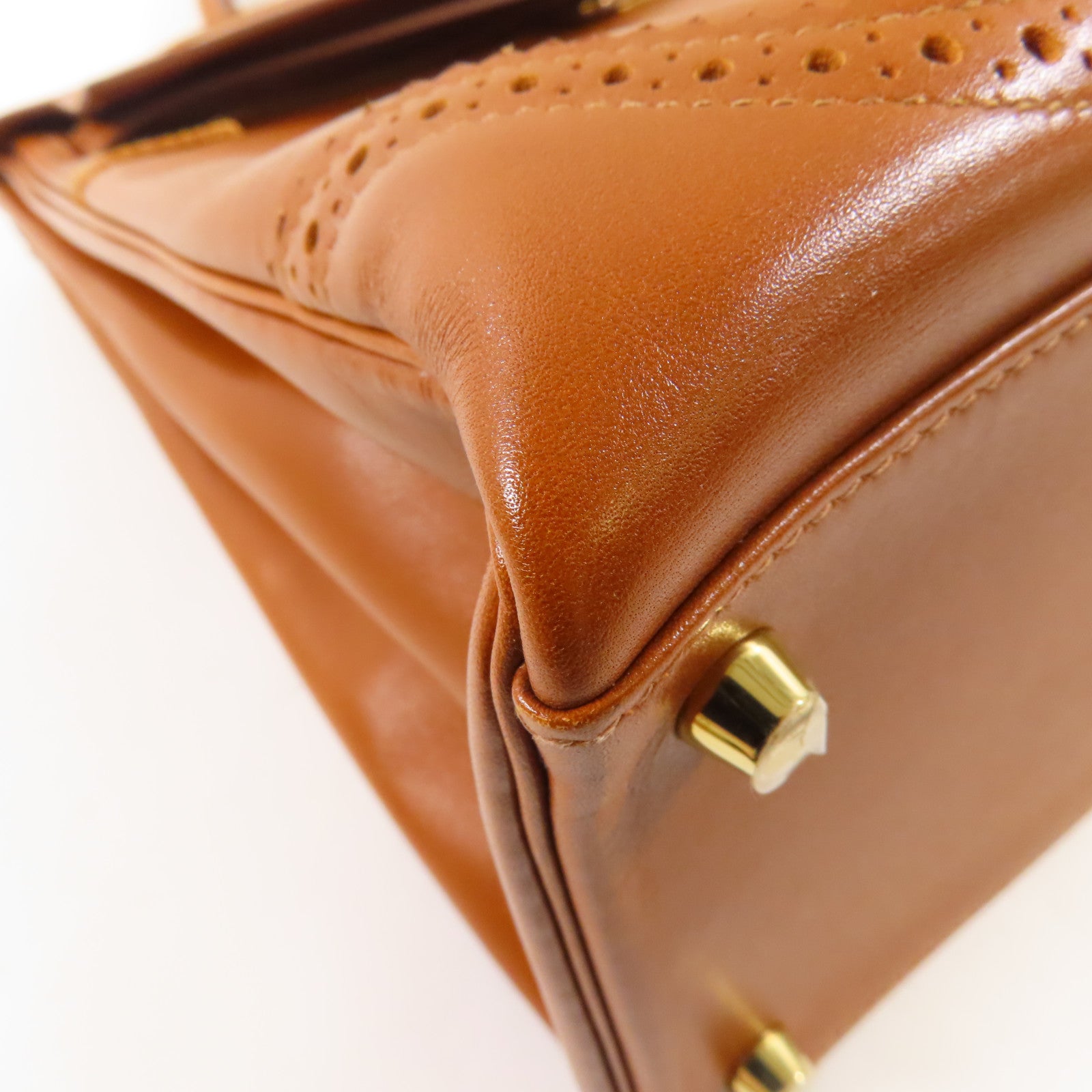 HERMES Tadelakt皮革Kelly Ghillies 35手挽肩背兩用袋34 Fauve