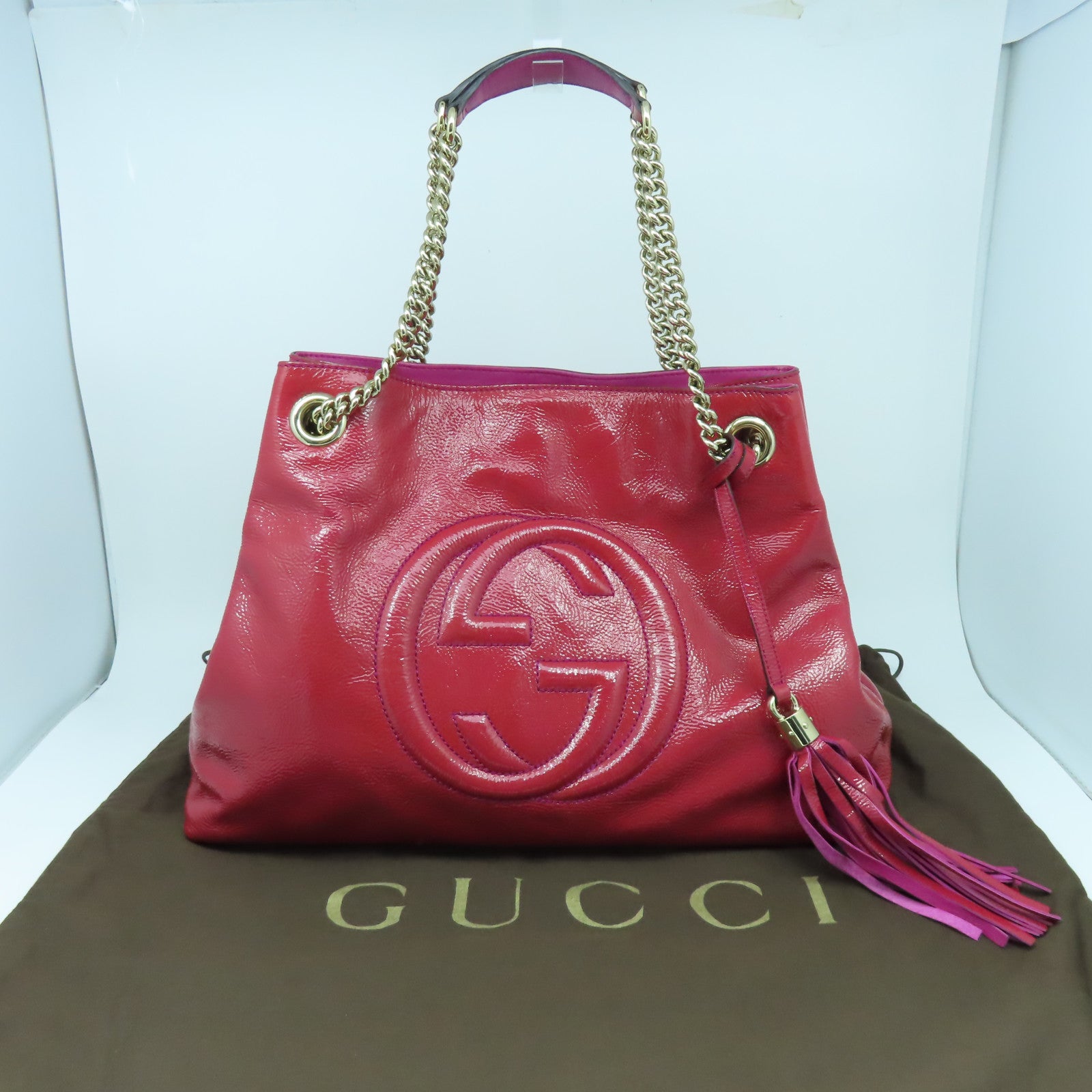 GUCCI 【激減優惠】漆皮皮革Shoulder Bag金扣肩背袋紅色/粉紅色