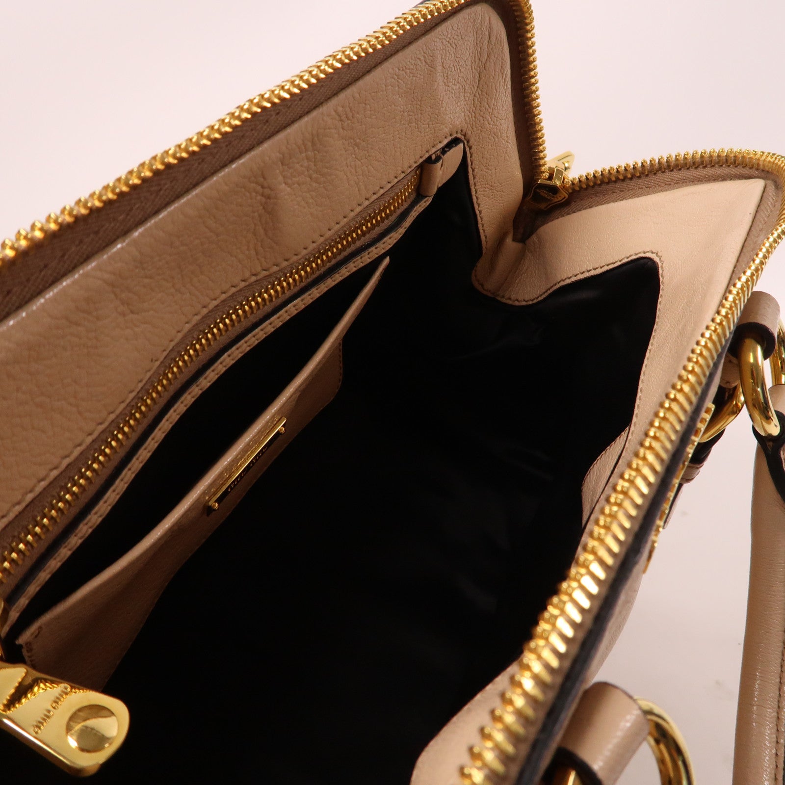 Miu Miu 牛皮皮革2 Way Shoulder Bag金扣手挽肩背兩用袋米色