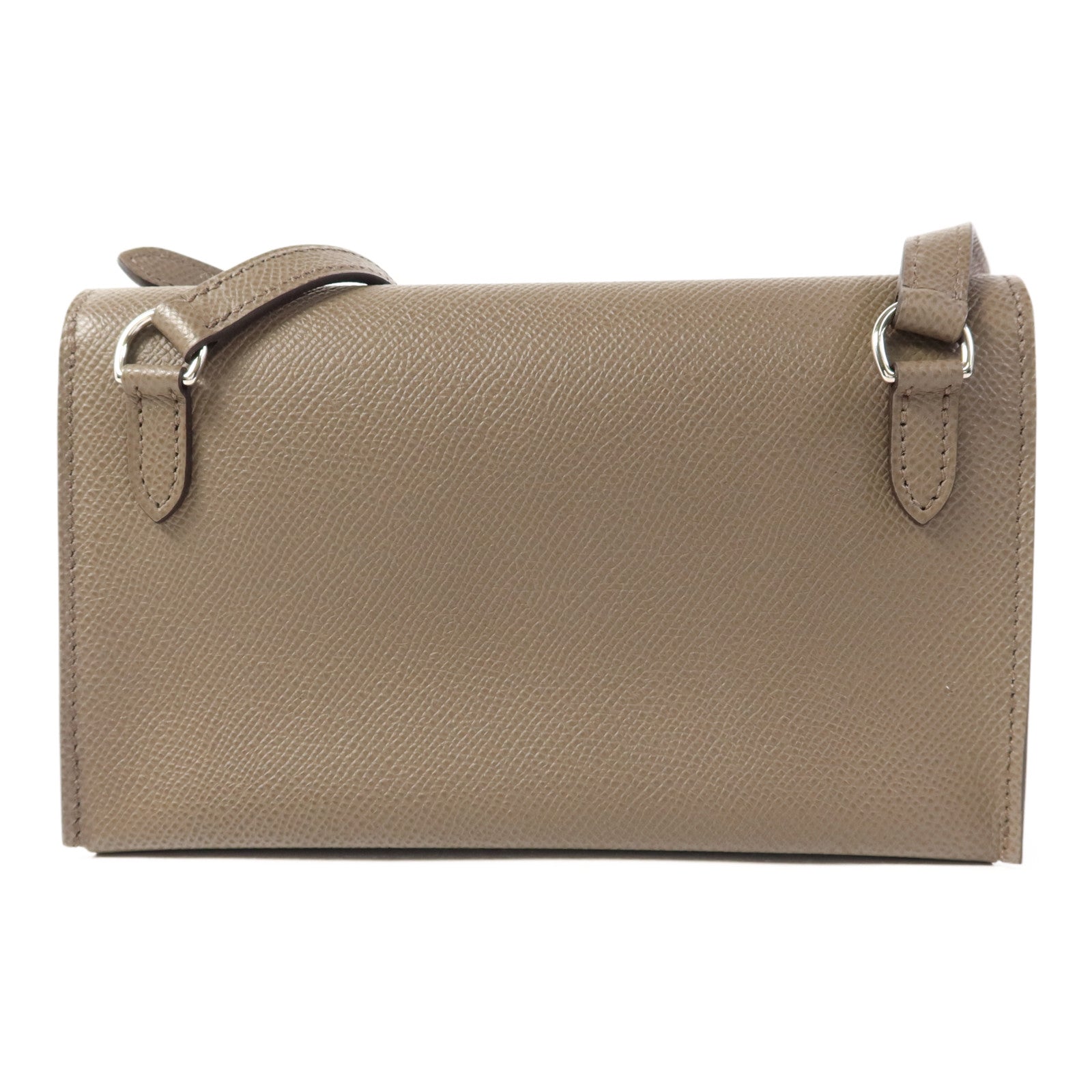 HERMES Epsom皮革Snap Wallet Bag銀扣肩背袋Etain
