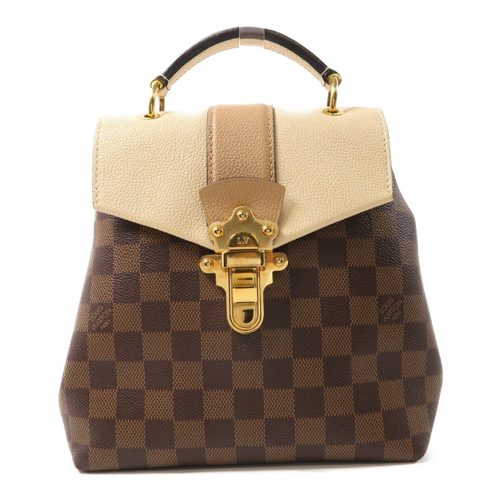 LOUIS VUITTON Damier Clapton金扣背包棕色/米色