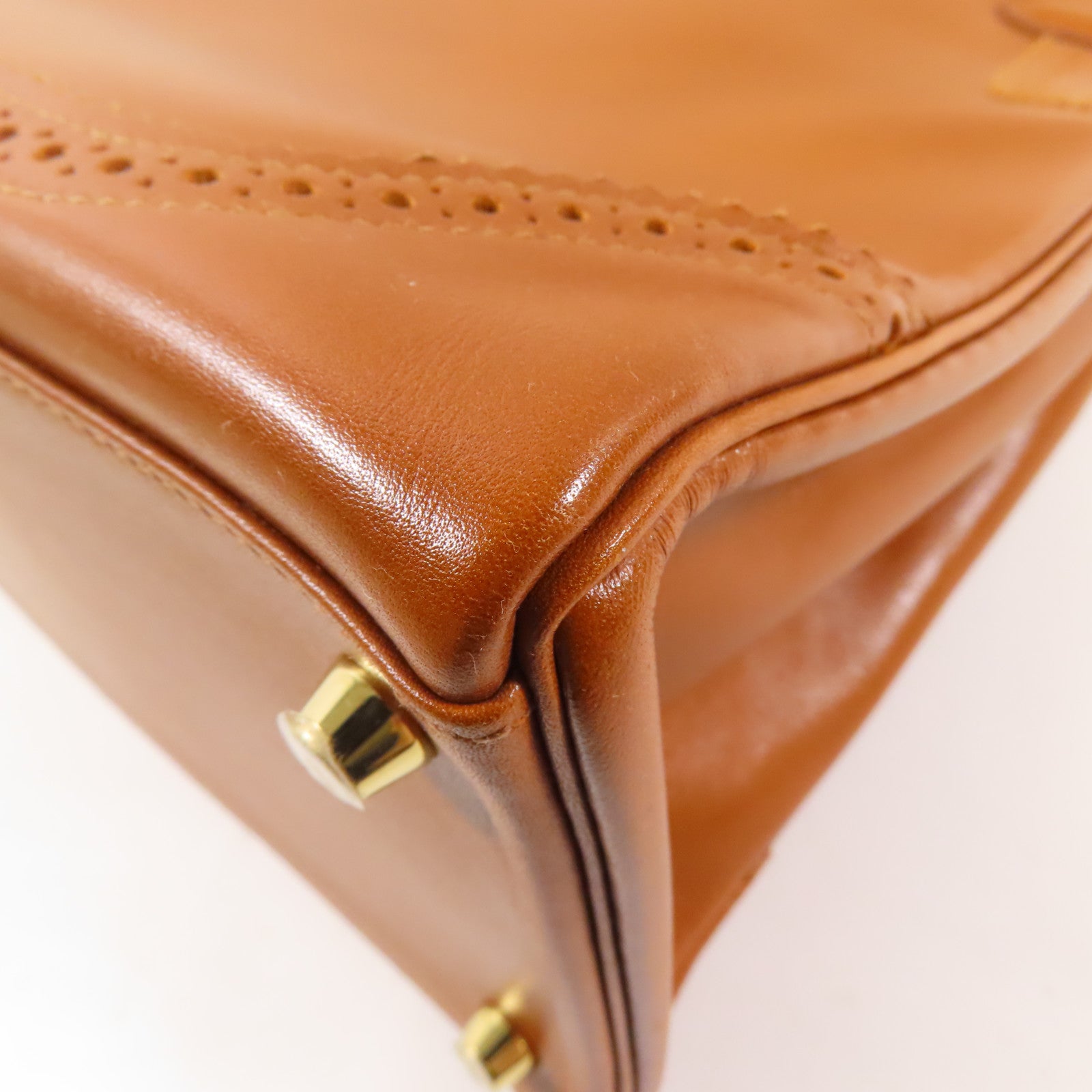 HERMES Tadelakt皮革Kelly Ghillies 35手挽肩背兩用袋34 Fauve