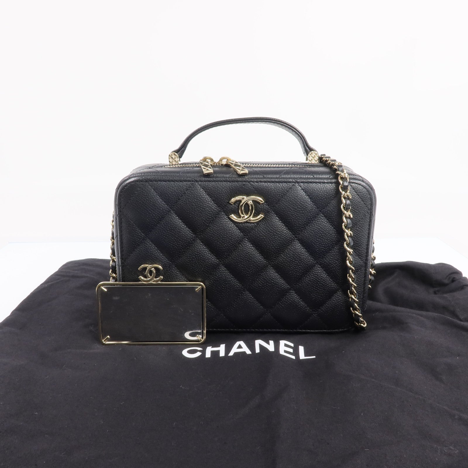 CHANEL 【激減優惠】牛皮皮革Vanity Case金扣手挽肩背兩用袋