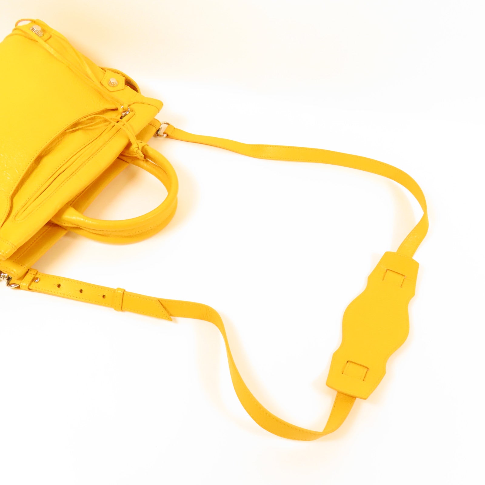 BALENCIAGA SHW Mute City 2Way Shoulder Hand Bag Calfskin Leather Yellow