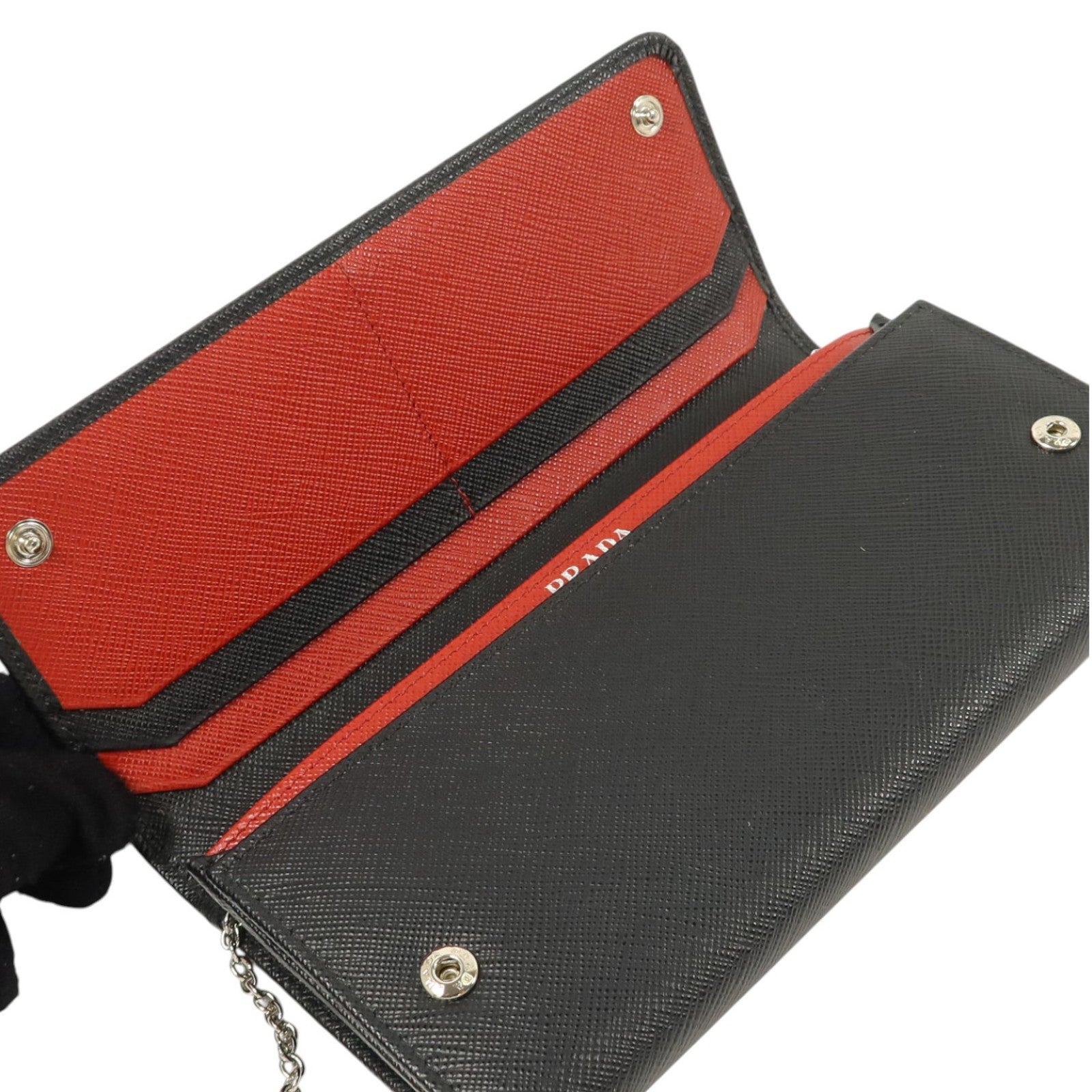 PRADA Saffiano皮革Long Wallet銀扣長錢包