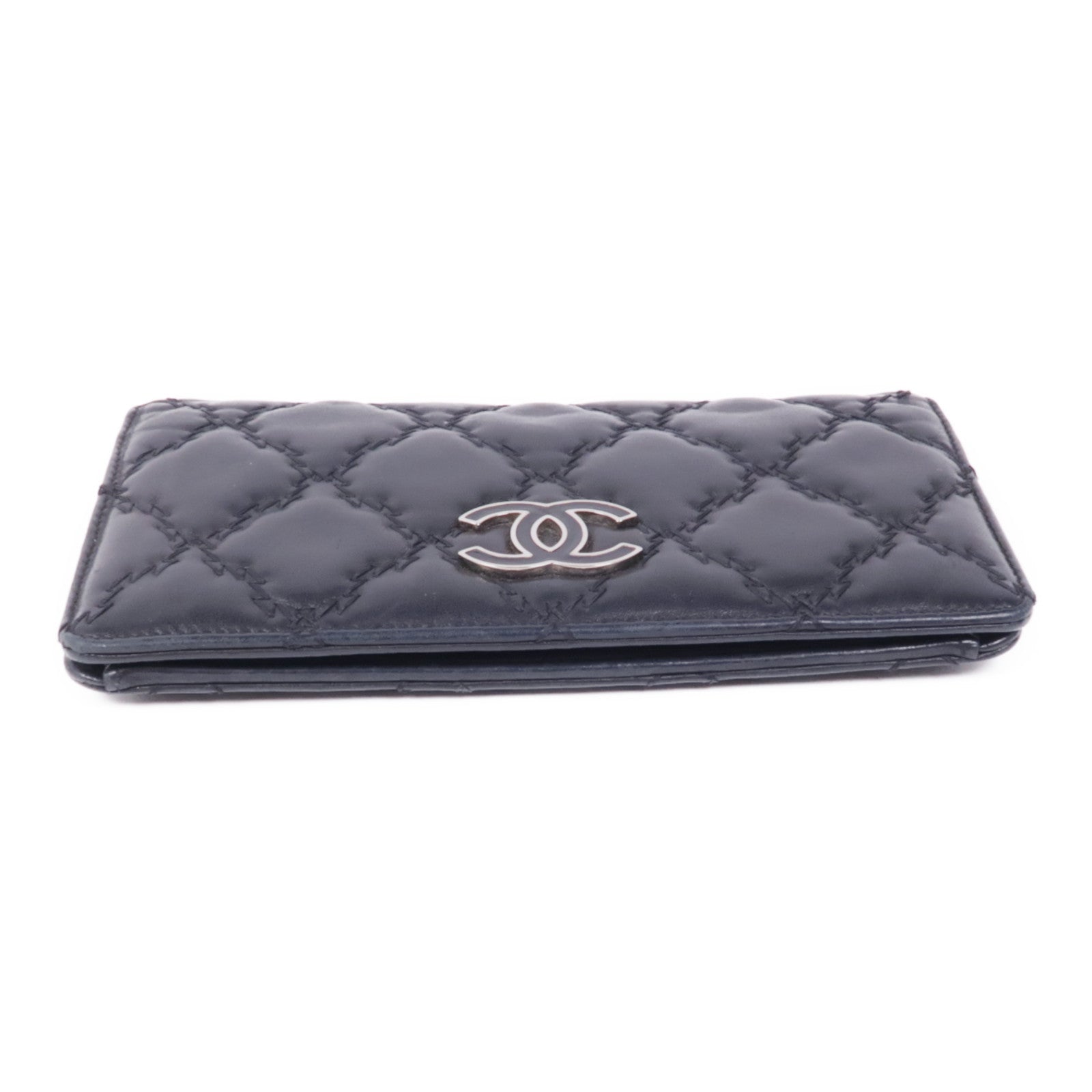 CHANEL 羊皮皮革Long Wallet銀扣長錢包