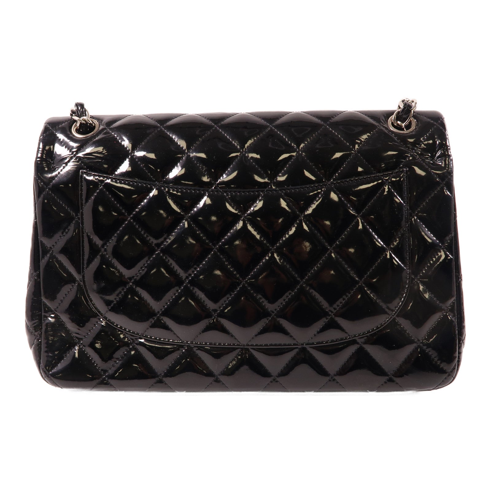 CHANEL 【激減優惠】菱格漆皮皮革Chain Shoulder銀扣鏈帶肩背袋黑色