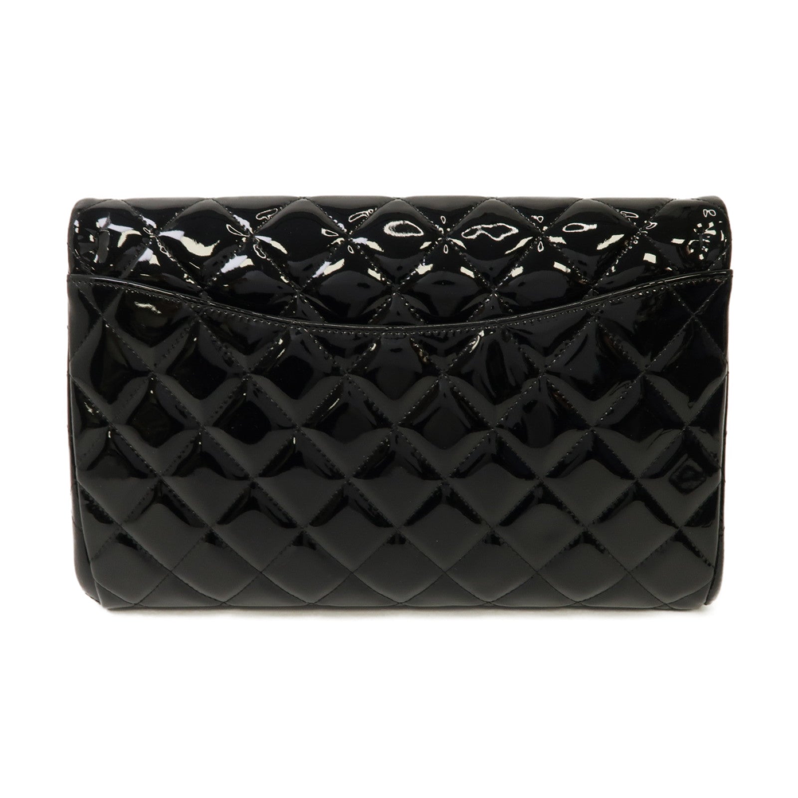CHANEL 菱格漆皮皮革Chain Shoulder Bag銀扣鏈帶肩背袋黒色