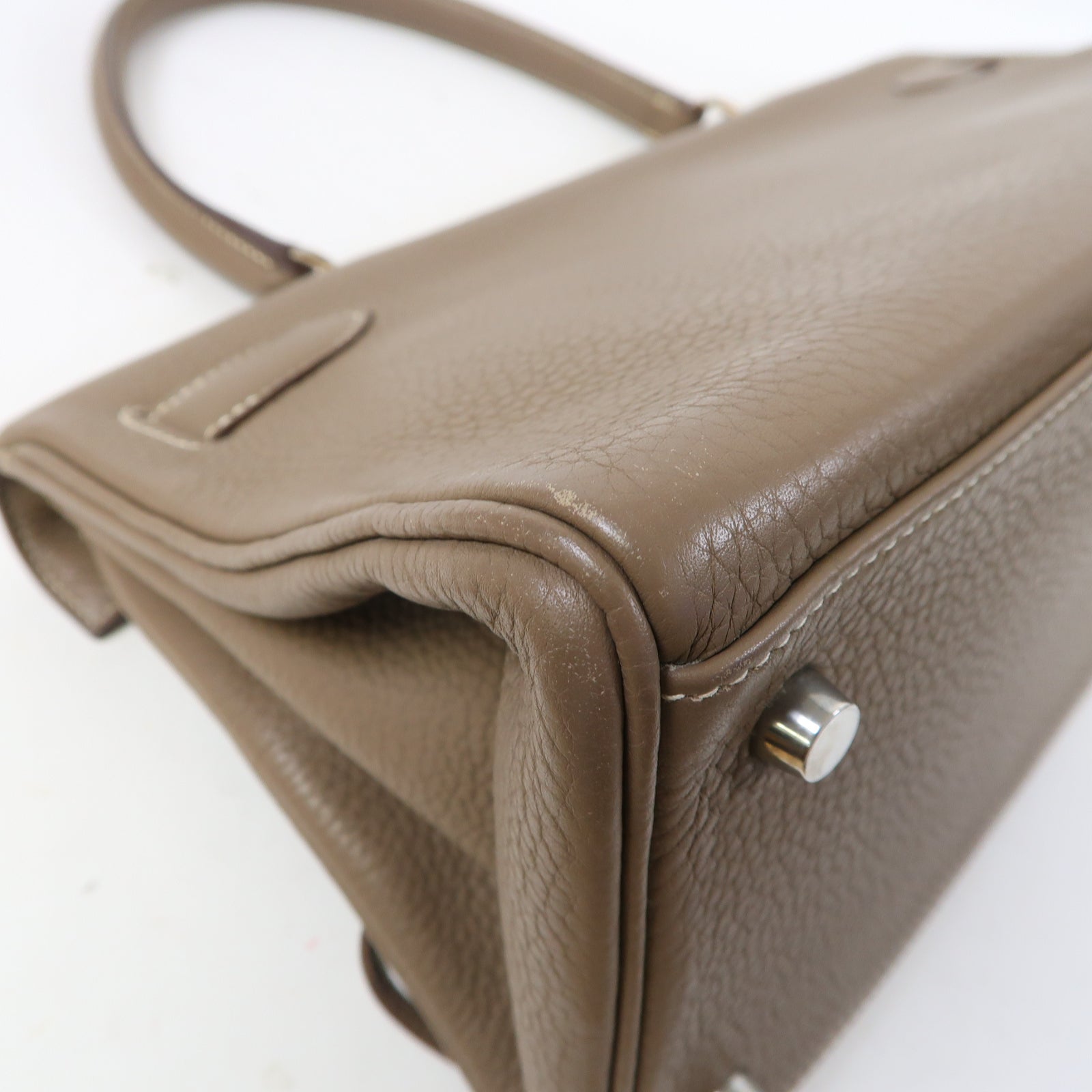 HERMES Clemence皮革Kelly Fringe銀扣肩背袋大象灰色
